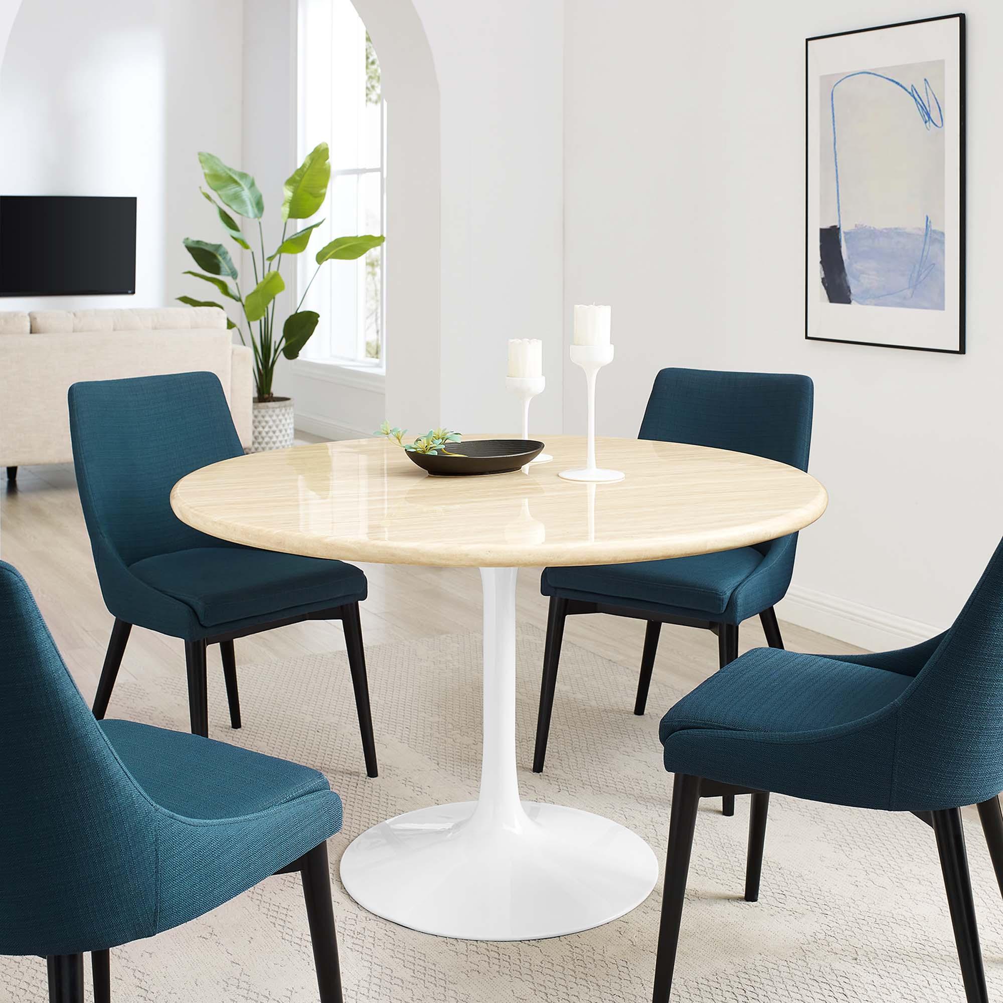 Lippa 48" Round Faux Travertine Dining Table