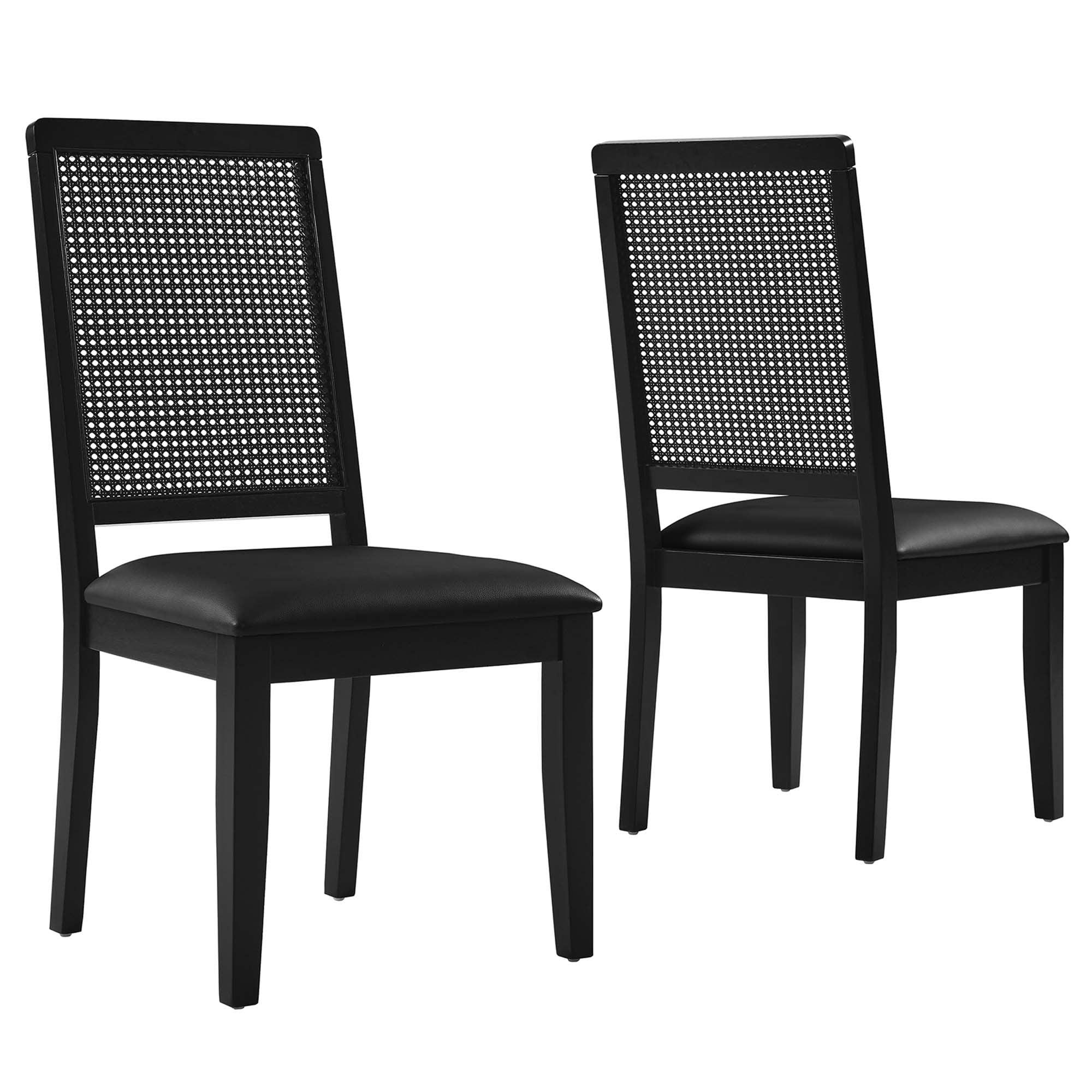 Arlo Vegan Leather Upholstered Faux Rattan and Wood Dining Side Chairs Set of 2