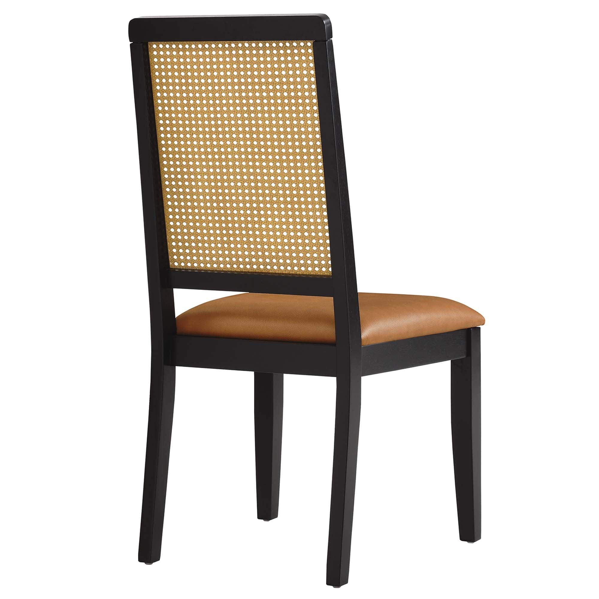 Arlo Vegan Leather Upholstered Faux Rattan and Wood Dining Side Chairs Set of 2