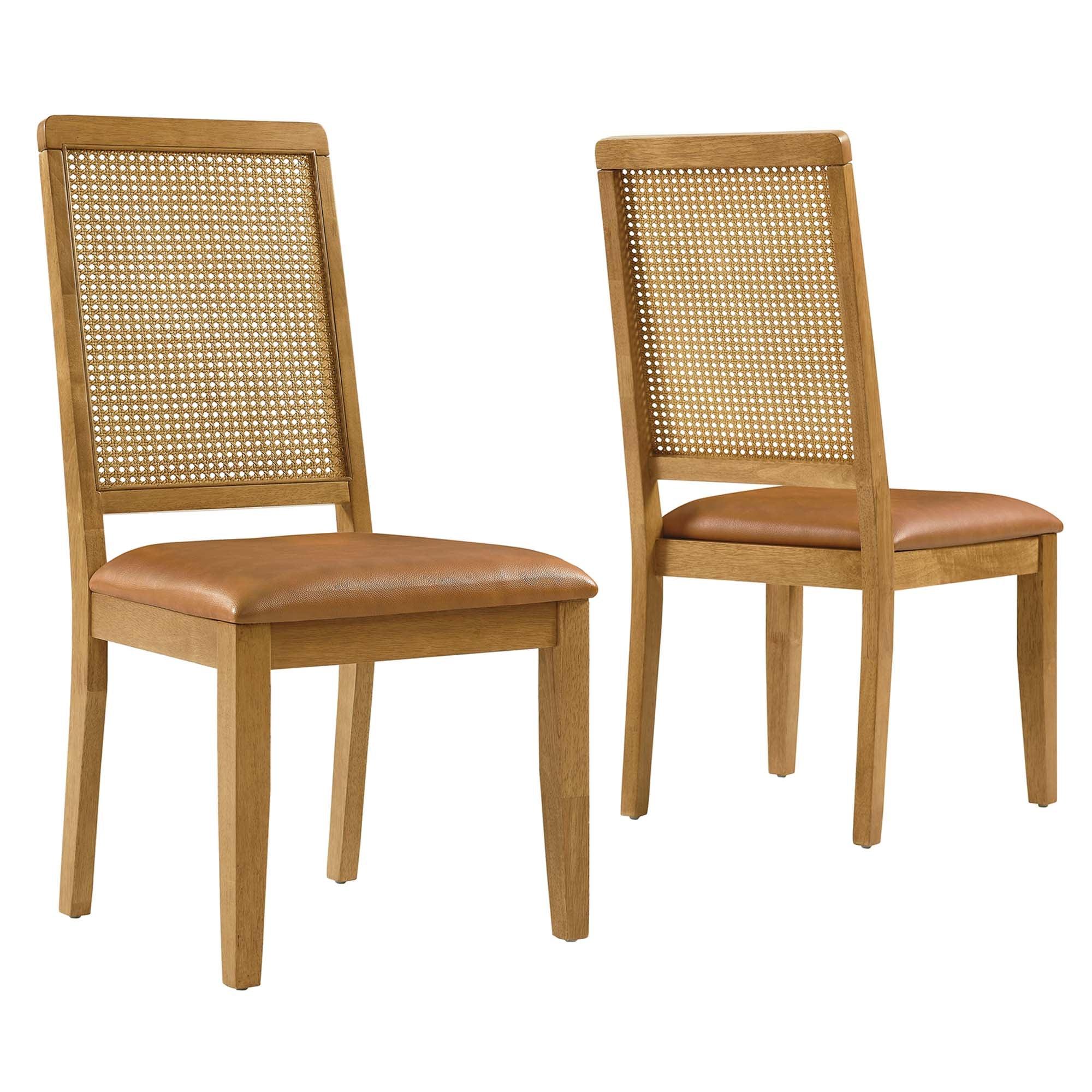 Arlo Vegan Leather Upholstered Faux Rattan and Wood Dining Side Chairs Set of 2