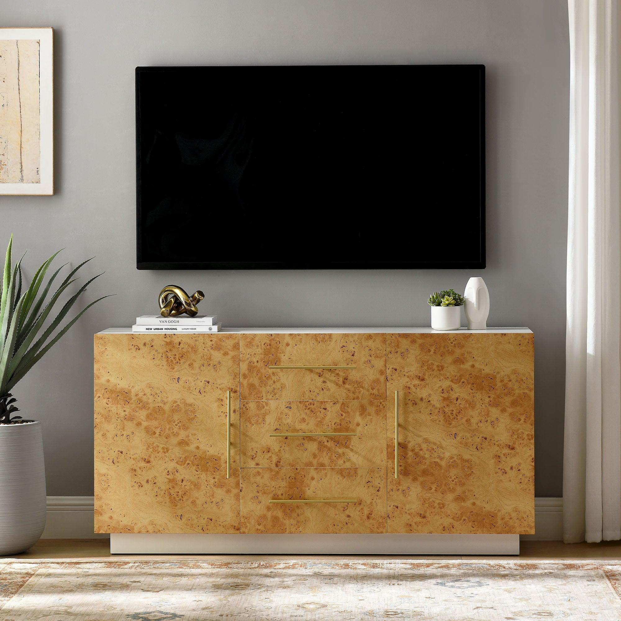 Abel 59 Inch Burl Wood Sideboard Buffet TV Stand