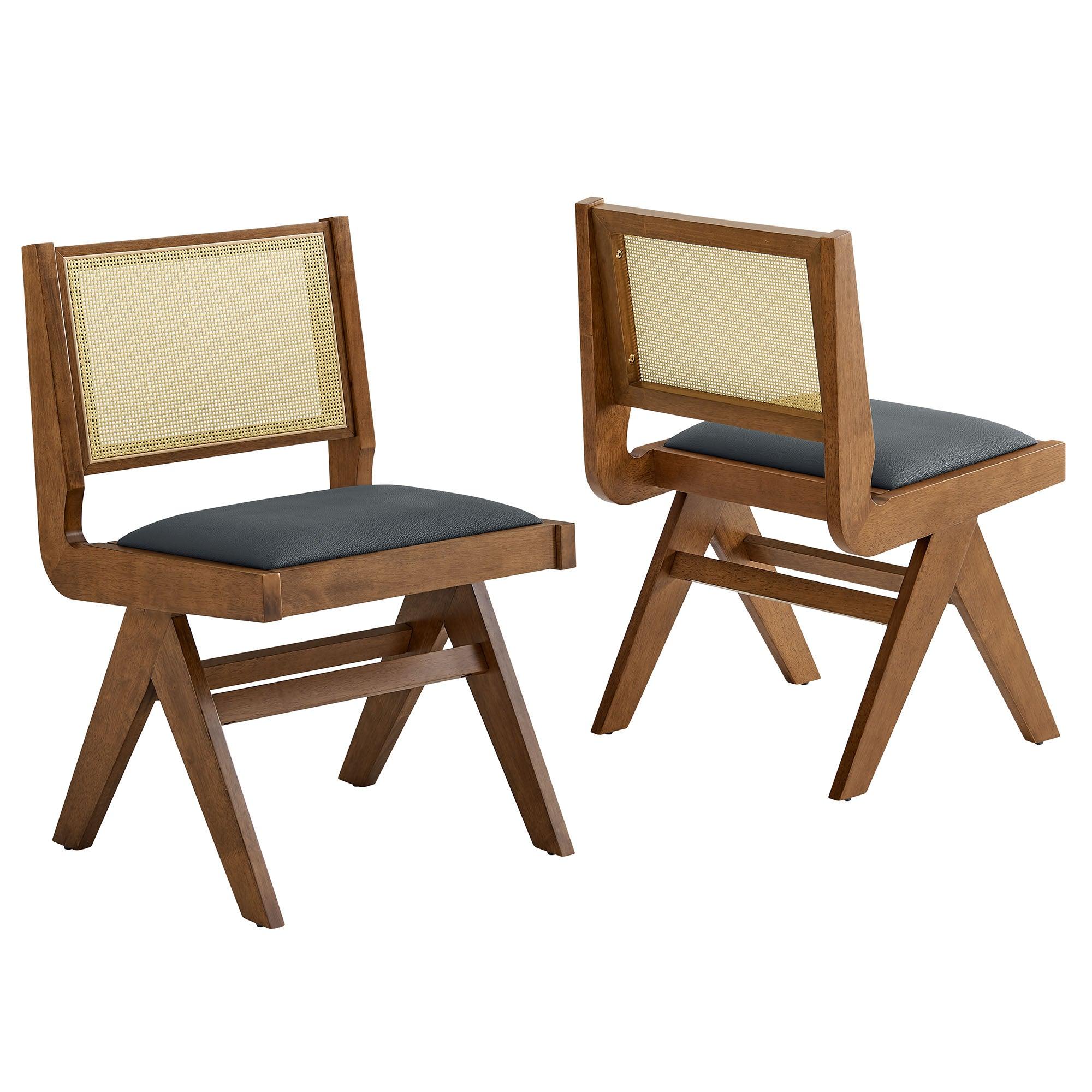 Thera Vegan Leather and Cane Dining Side Chairs Set of 2