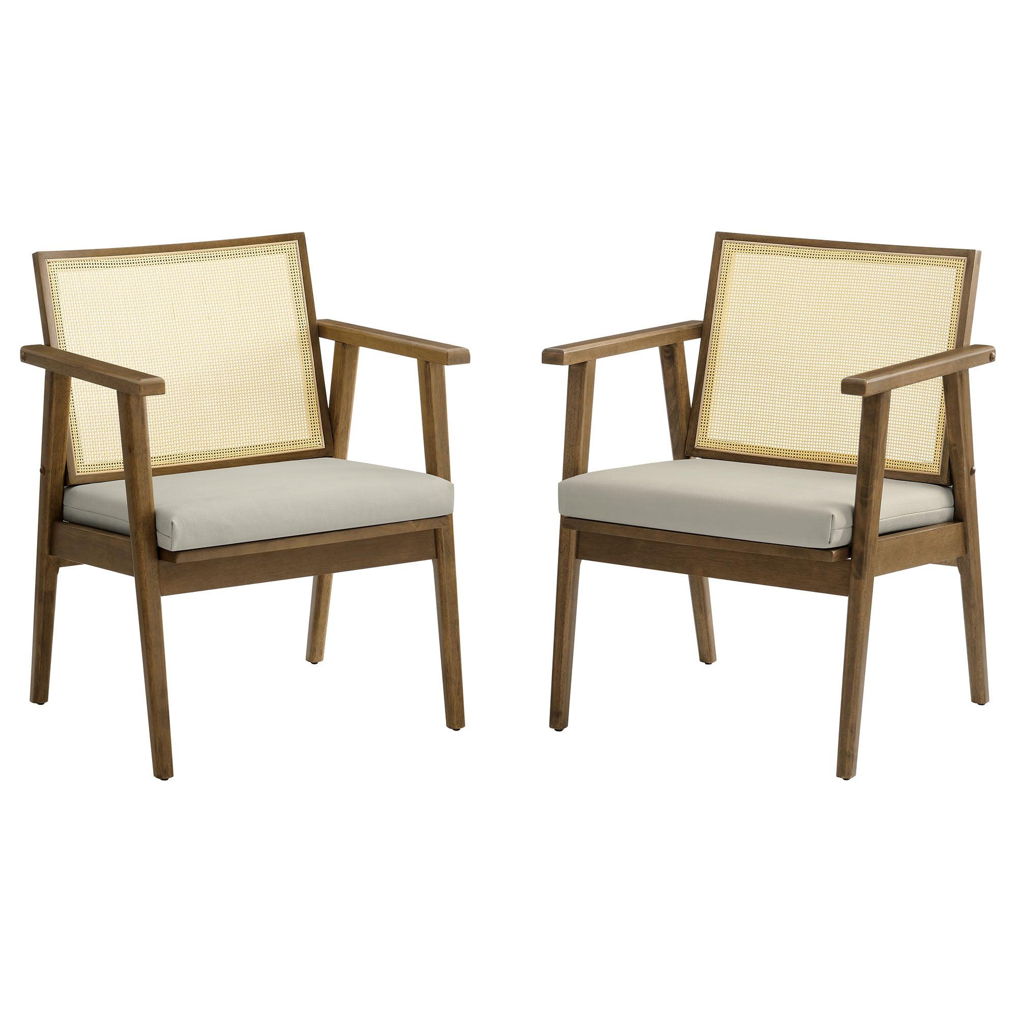 Thera Vegan Leather and Cane Accent Armchairs Set of 2