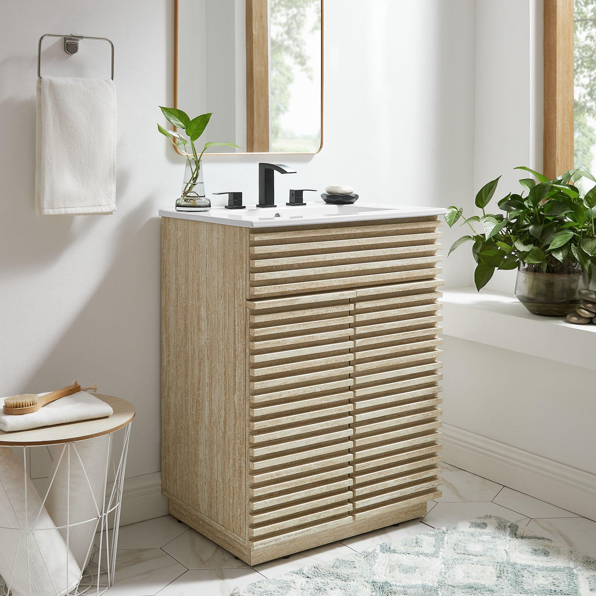 Render 24" Faux Travertine Bathroom Vanity Cabinet (Sink Not Included)