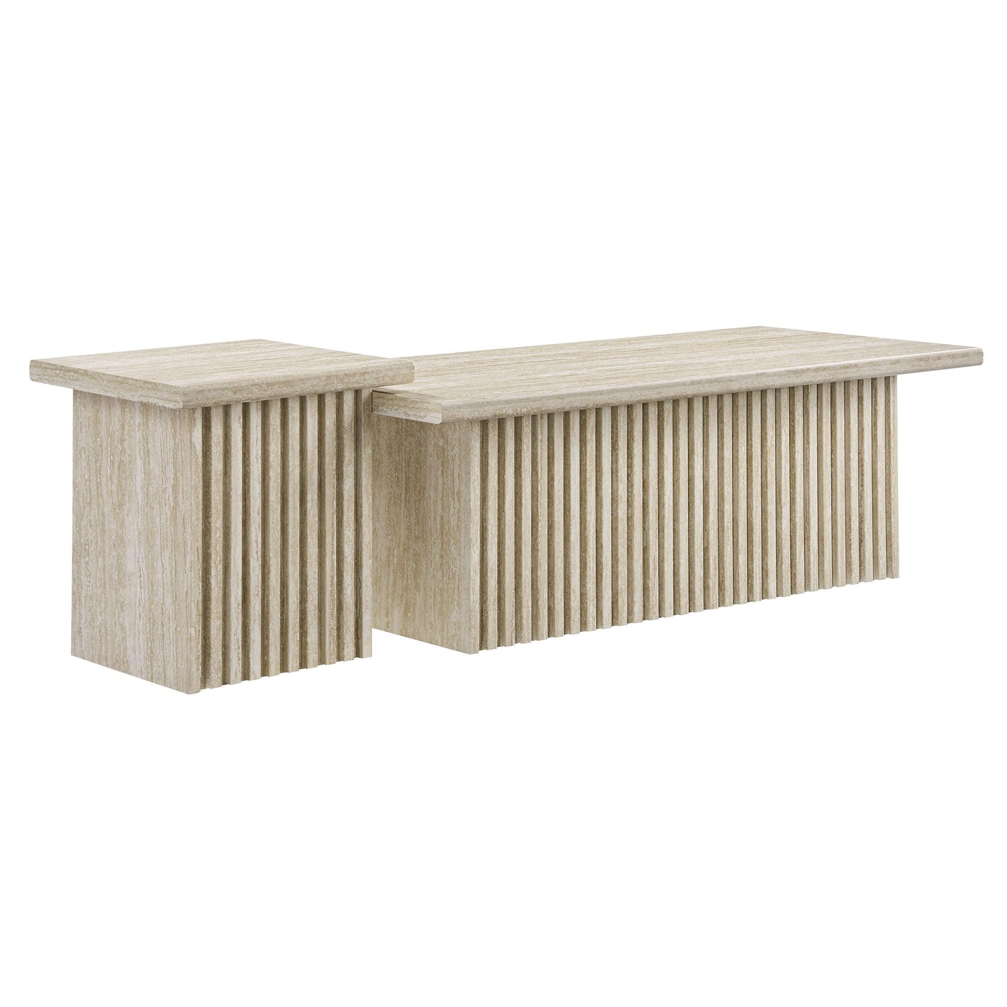 Render Nesting Faux Travertine Coffee Tables Set of 2