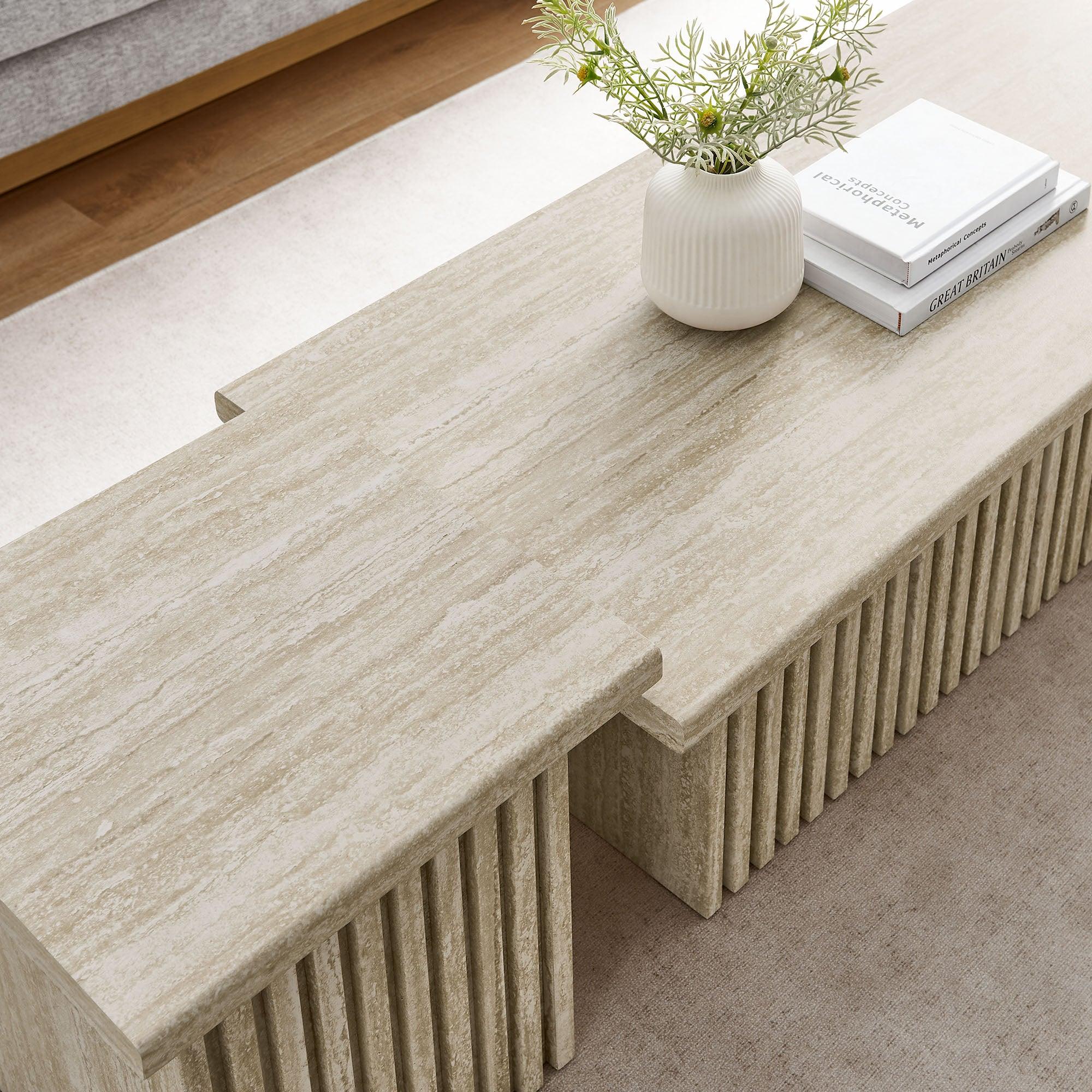 Render Nesting Faux Travertine Coffee Tables Set of 2