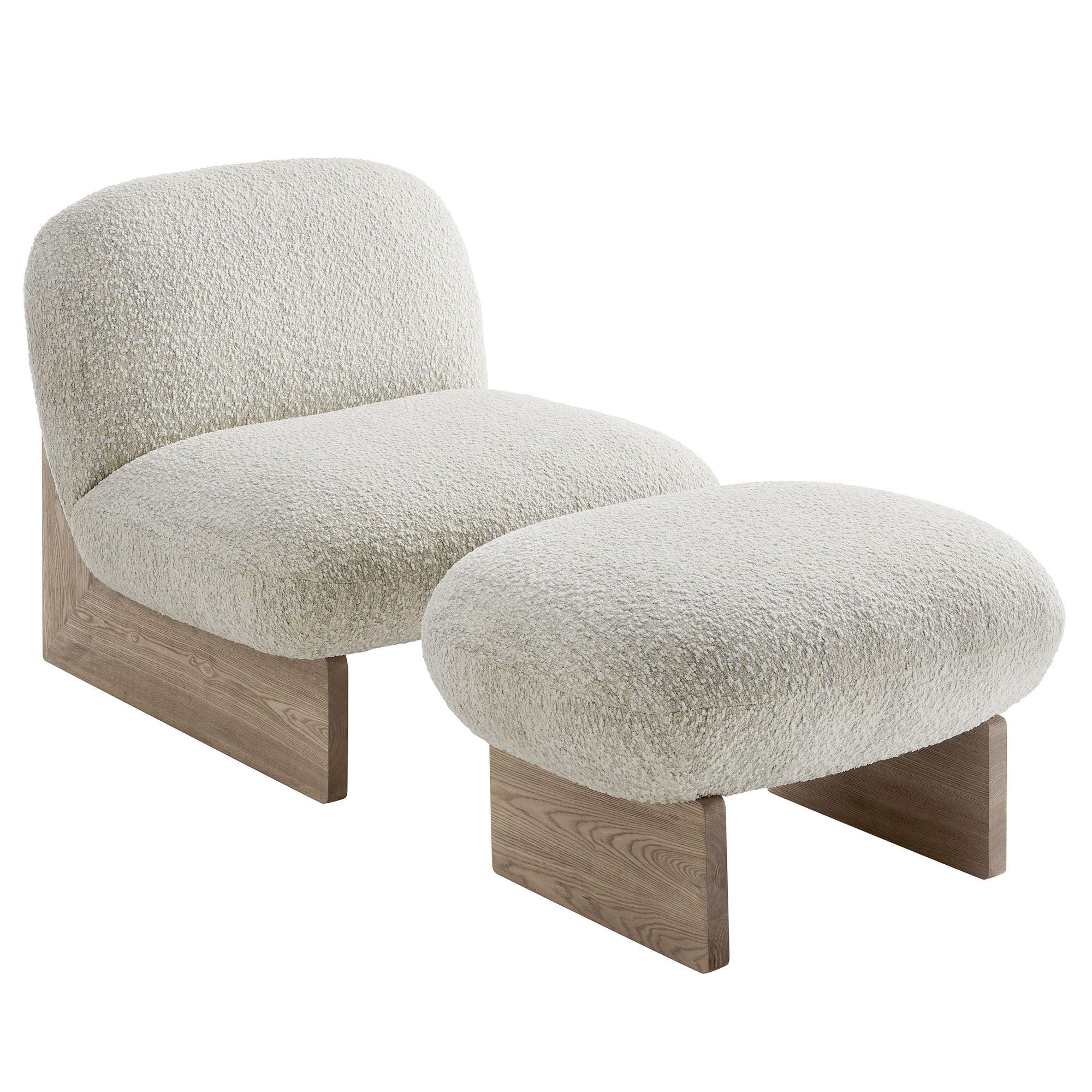 Loyal Boucle Fabric Accent Chair and Ottoman Set