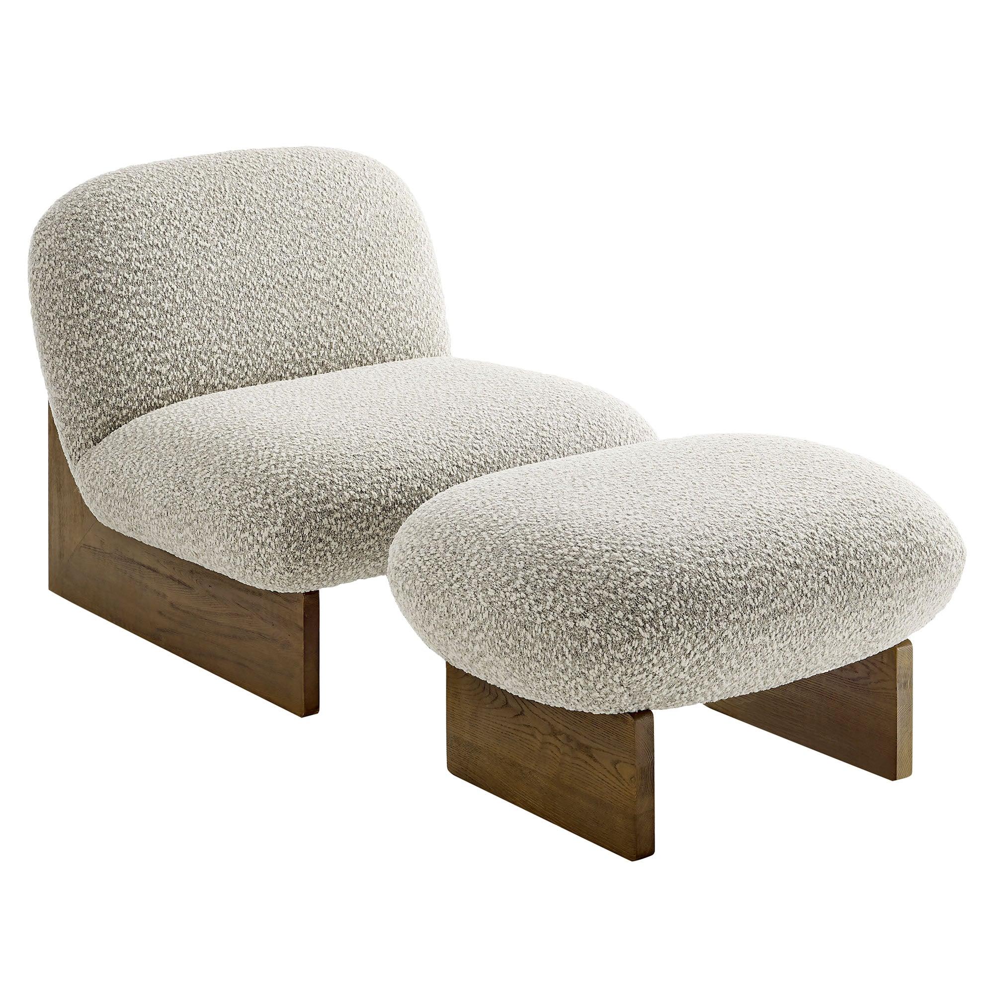 Loyal Boucle Fabric Accent Chair and Ottoman Set