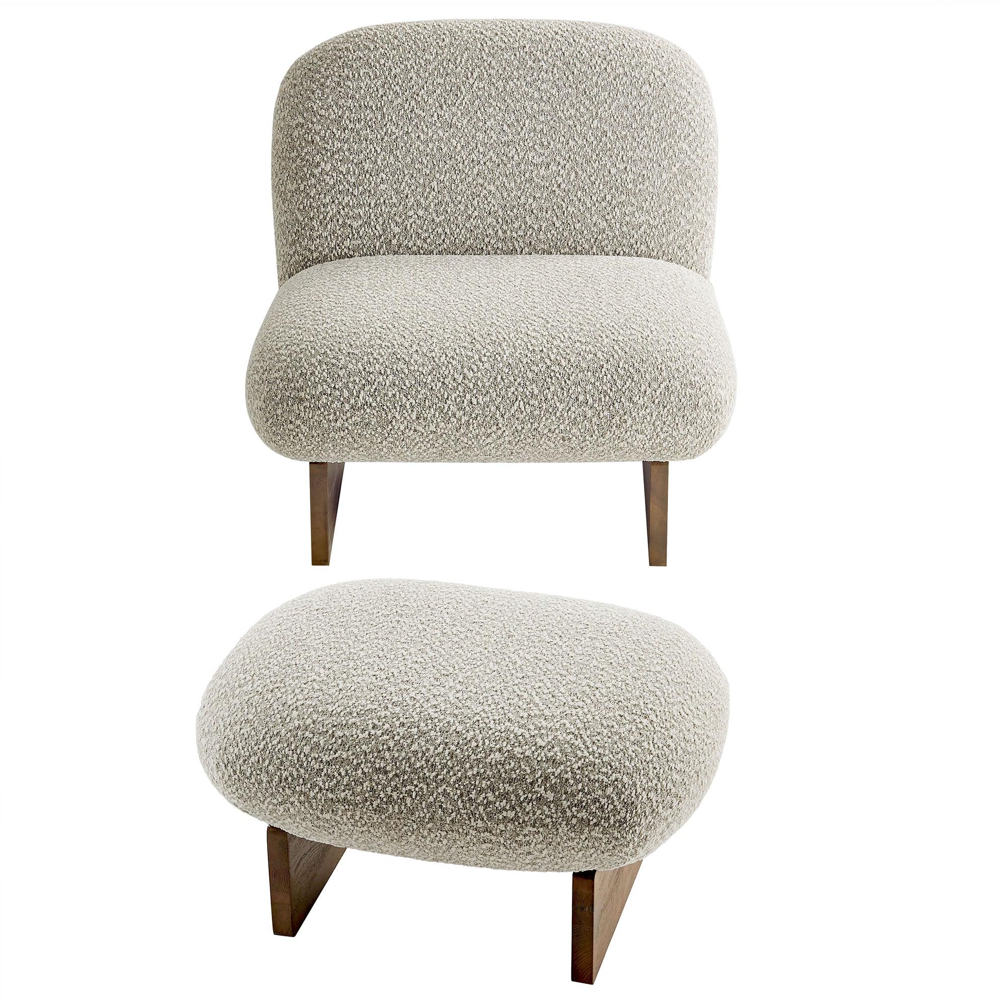 Loyal Boucle Fabric Accent Chair and Ottoman Set