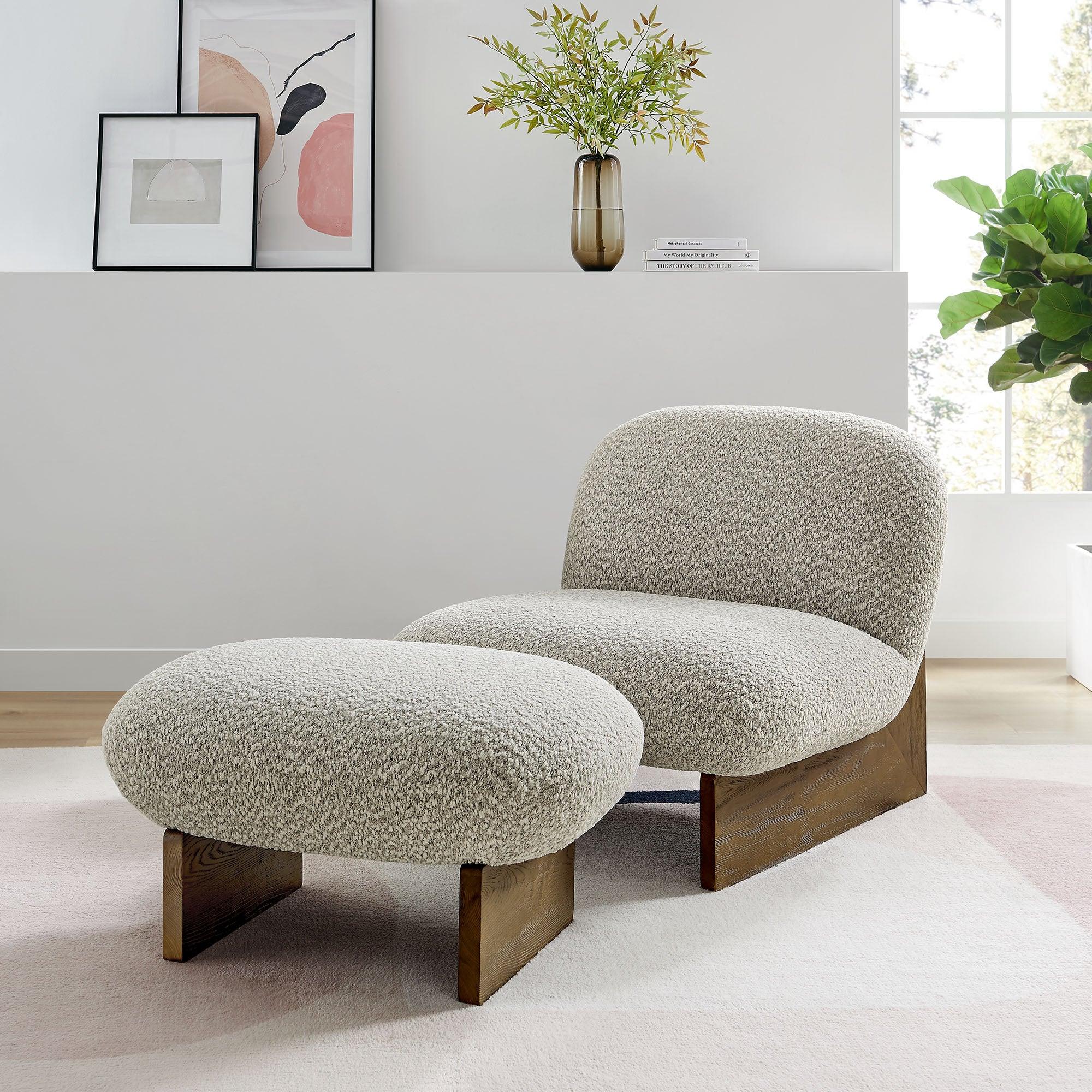 Loyal Boucle Fabric Accent Chair and Ottoman Set