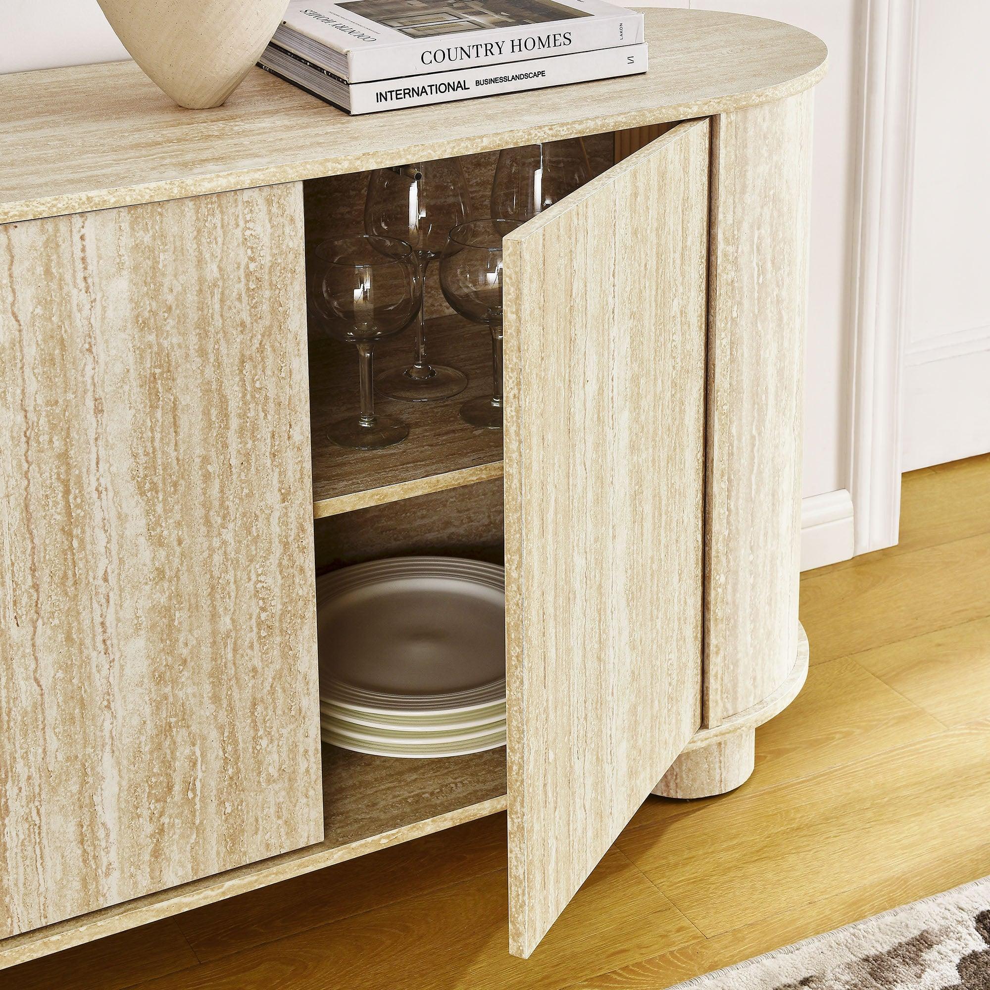 Overture 63” Oval Faux Travertine Sideboard