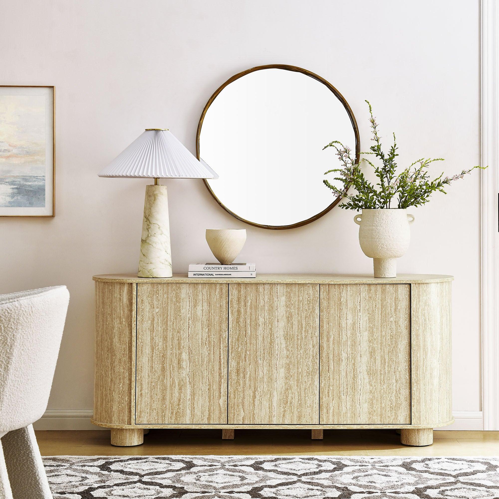 Overture 63” Oval Faux Travertine Sideboard