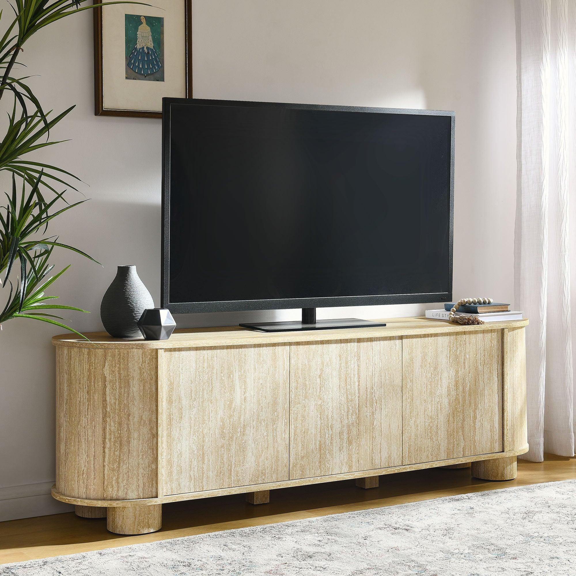 Overture 63” Oval Faux Travertine TV Stand