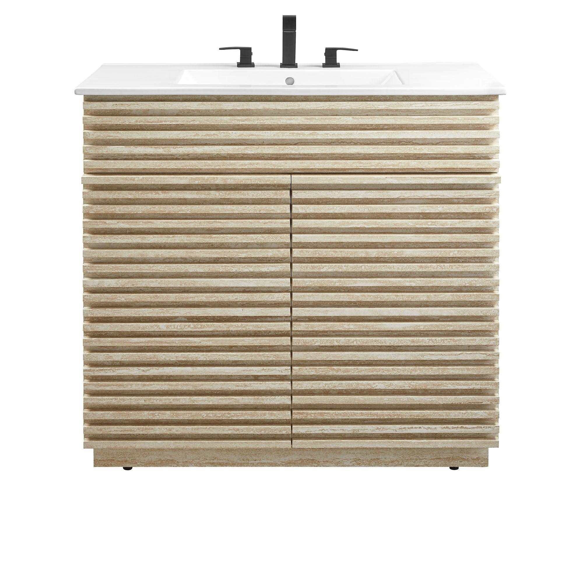 Render 36" Faux Travertine Bathroom Vanity With Sink