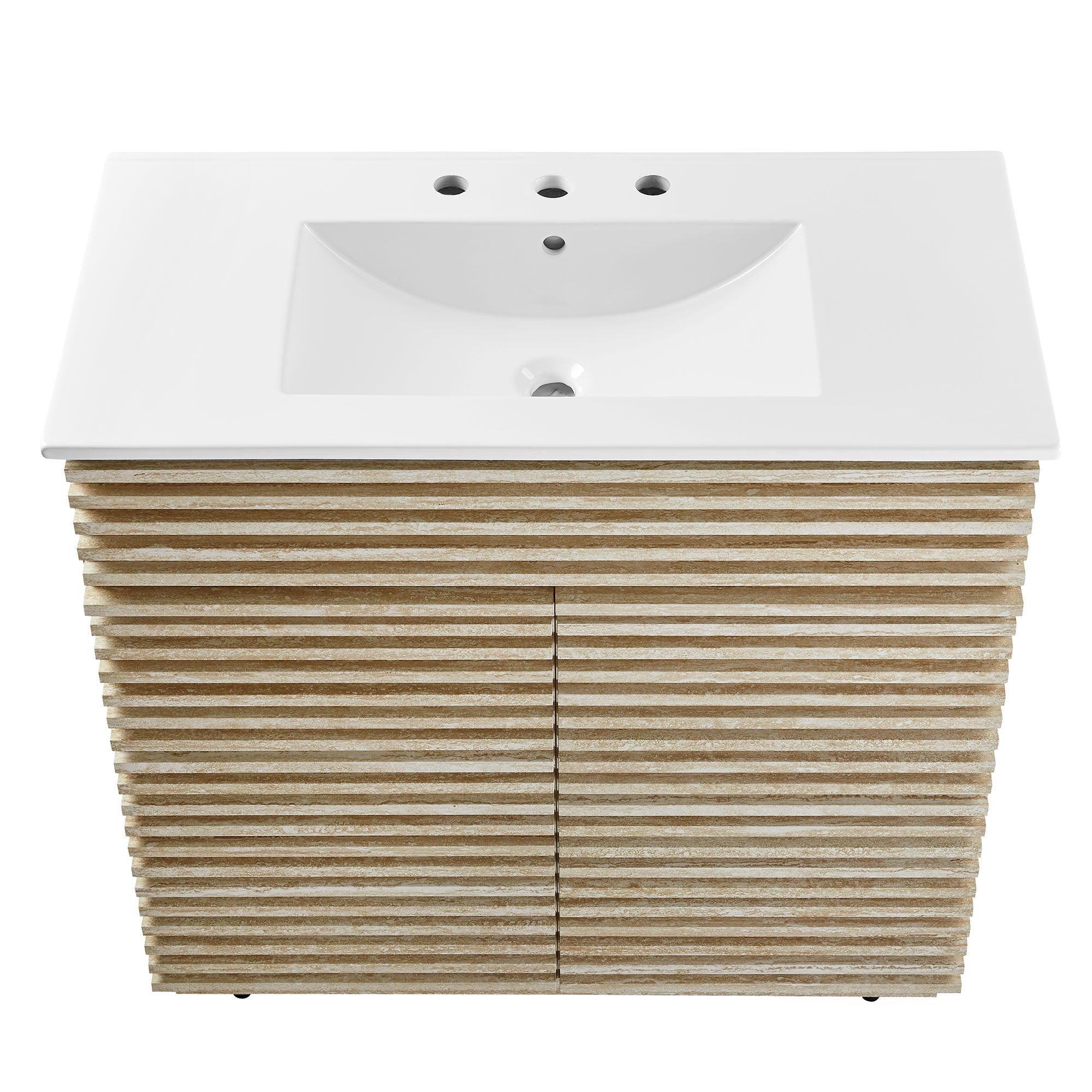 Render 36" Faux Travertine Bathroom Vanity With Sink