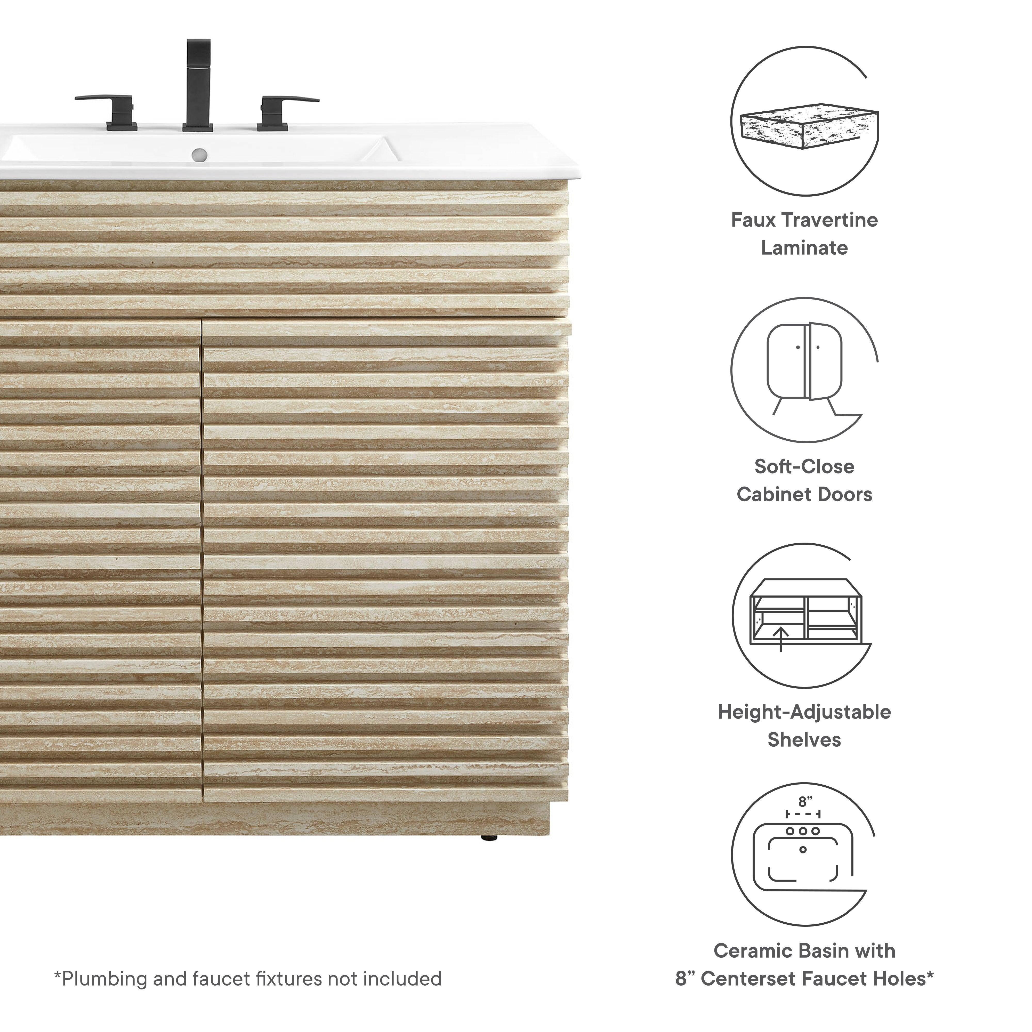 Render 36" Faux Travertine Bathroom Vanity With Sink