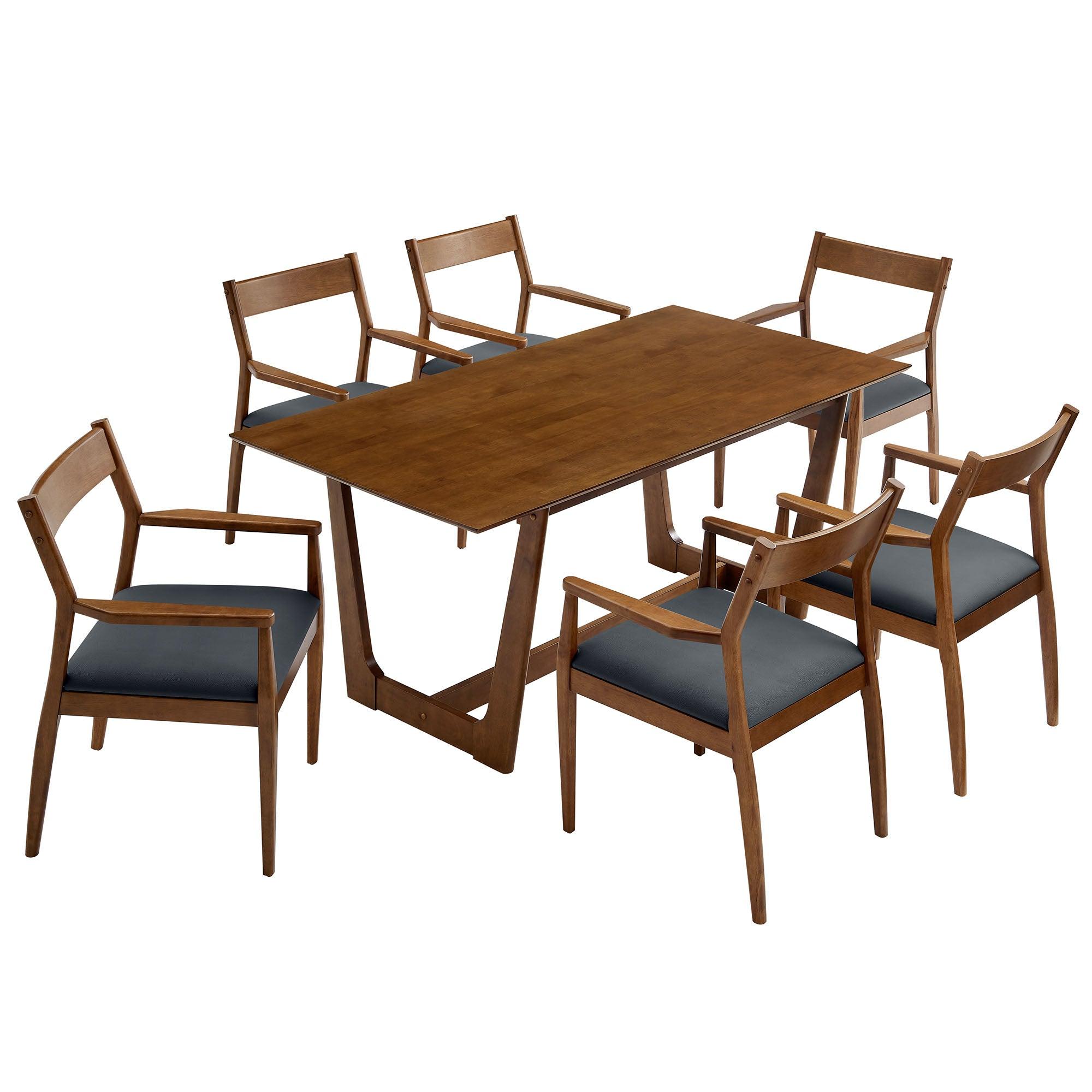 Solara 7-Piece Wood Dining Set with Vegan Leather Armchairs