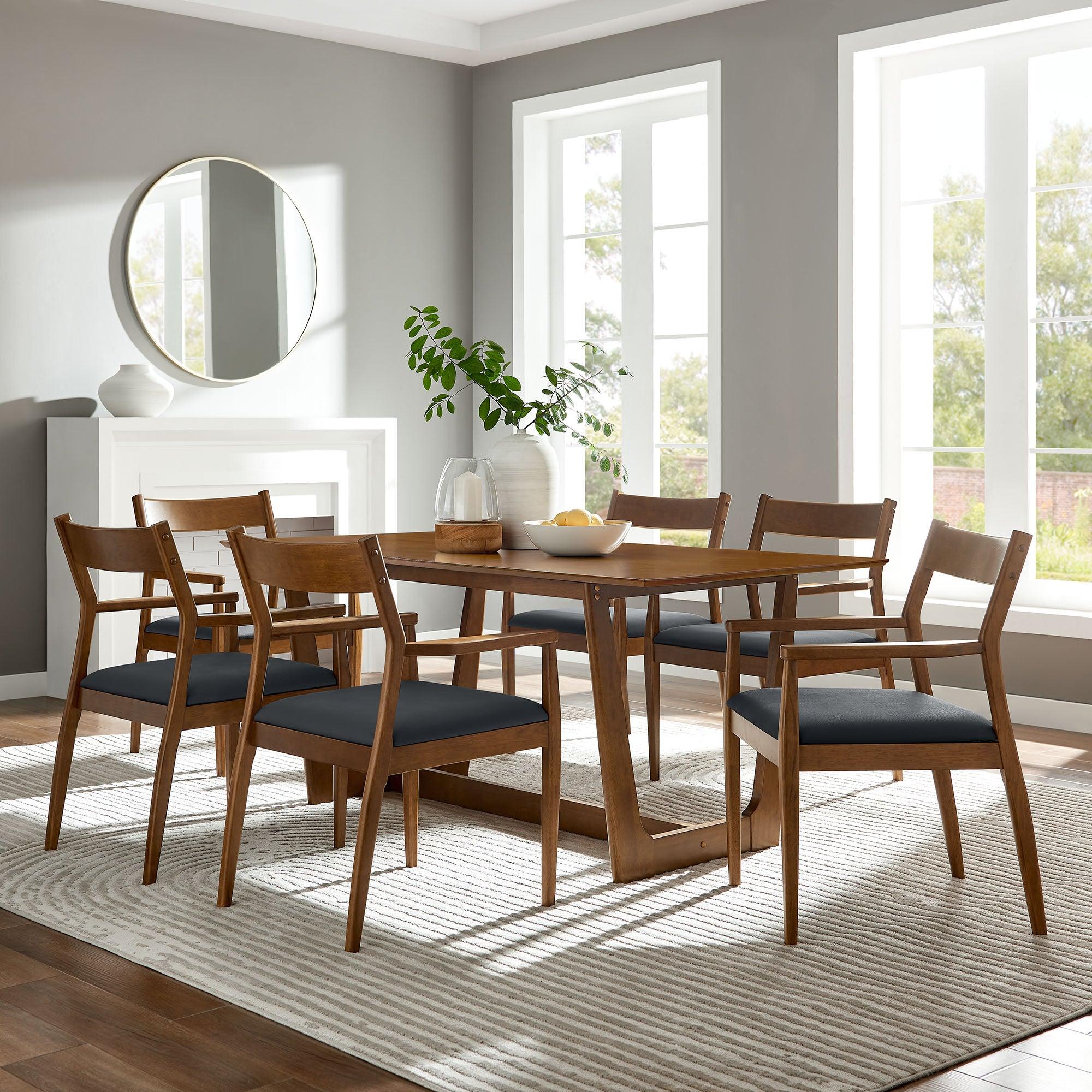 Solara 7-Piece Wood Dining Set with Vegan Leather Armchairs