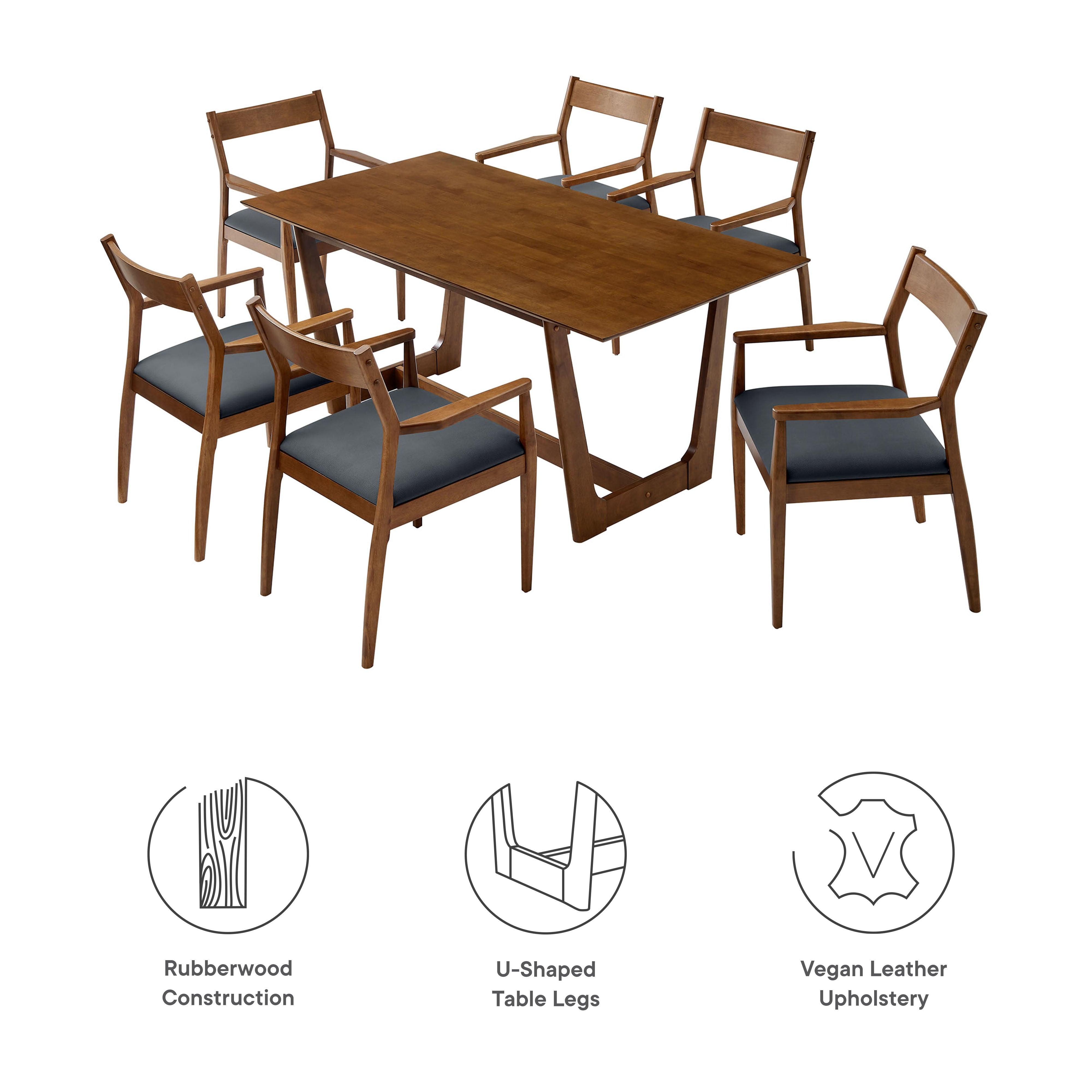 Solara 7-Piece Wood Dining Set with Vegan Leather Armchairs