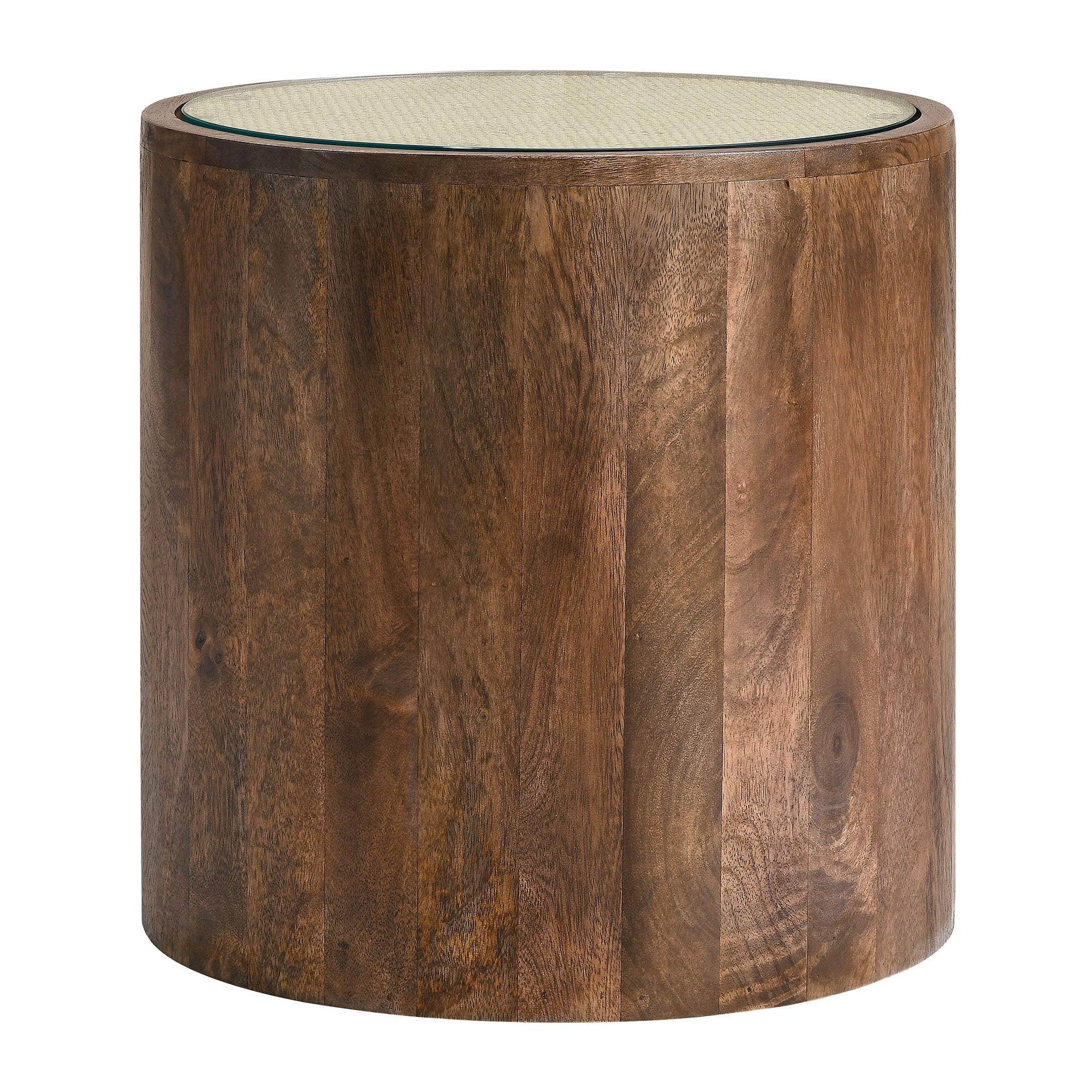 Truett Round Wood Rattan Side Table