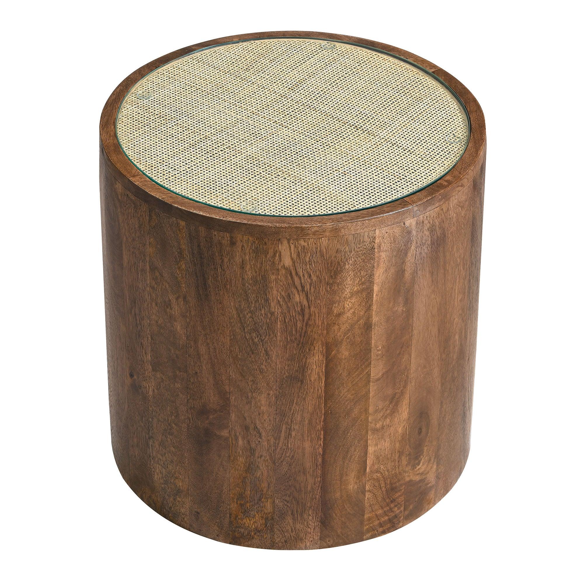 Truett Round Wood Rattan Side Table