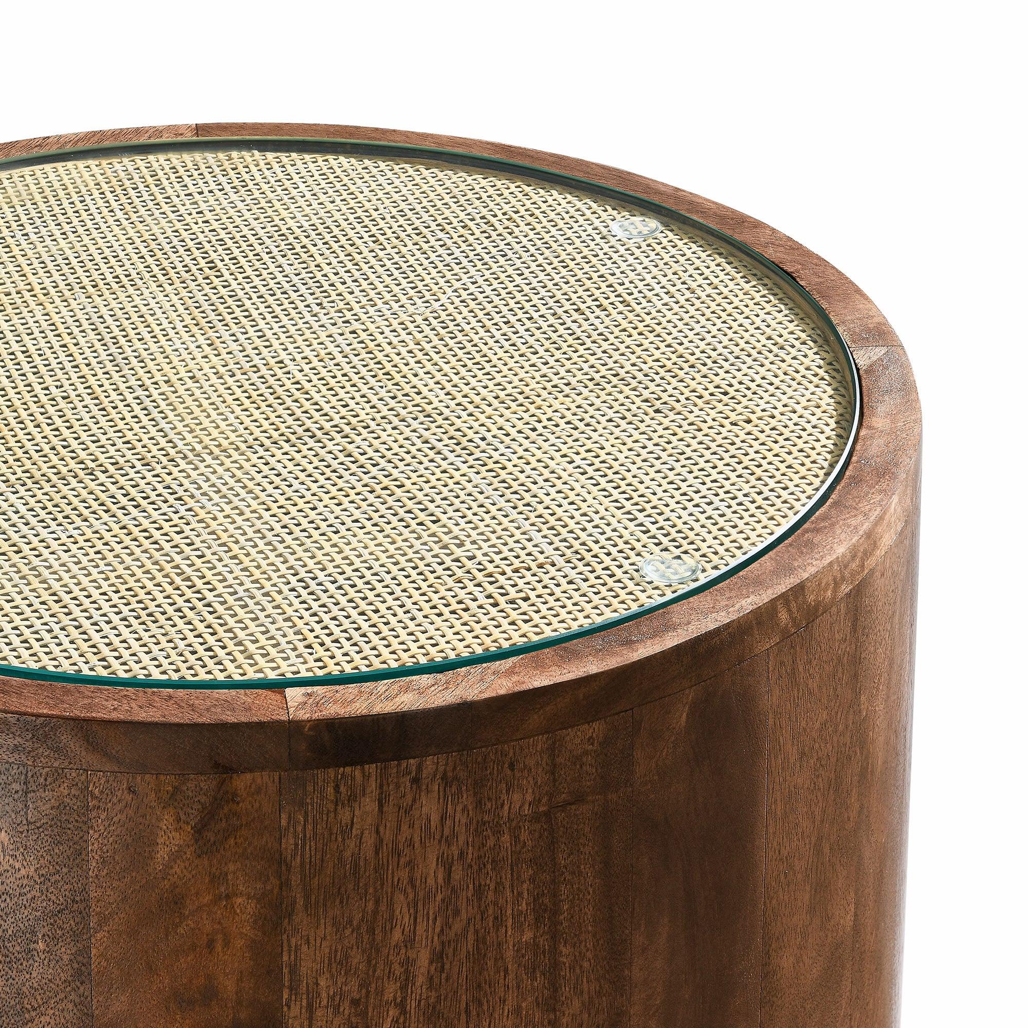 Truett Round Wood Rattan Side Table