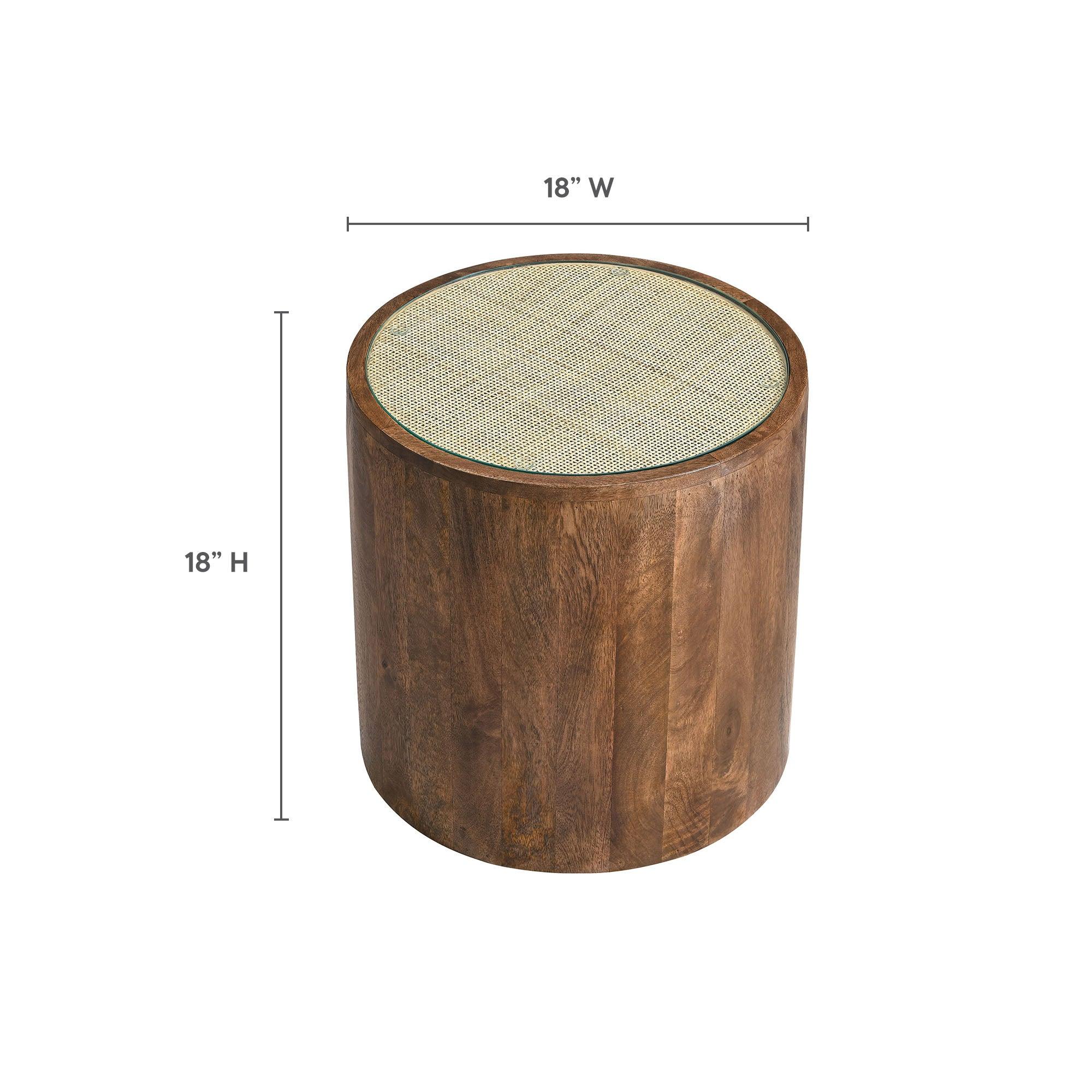 Truett Round Wood Rattan Side Table