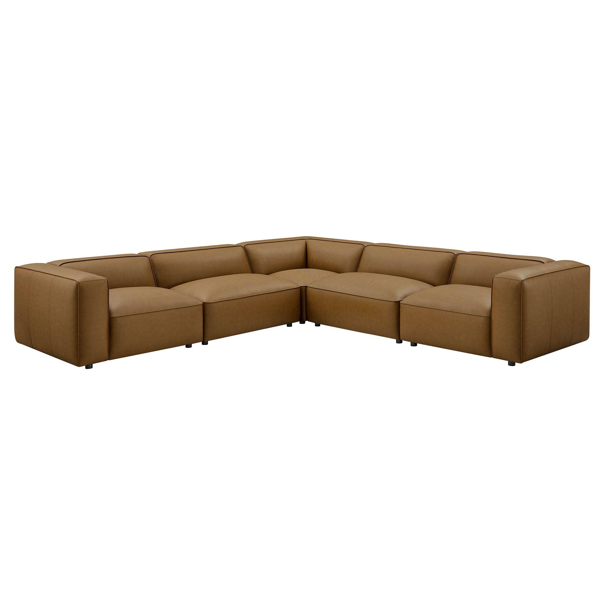 Auren 5-Piece Upholstered Vegan Leather Modular L-Shaped Sofa