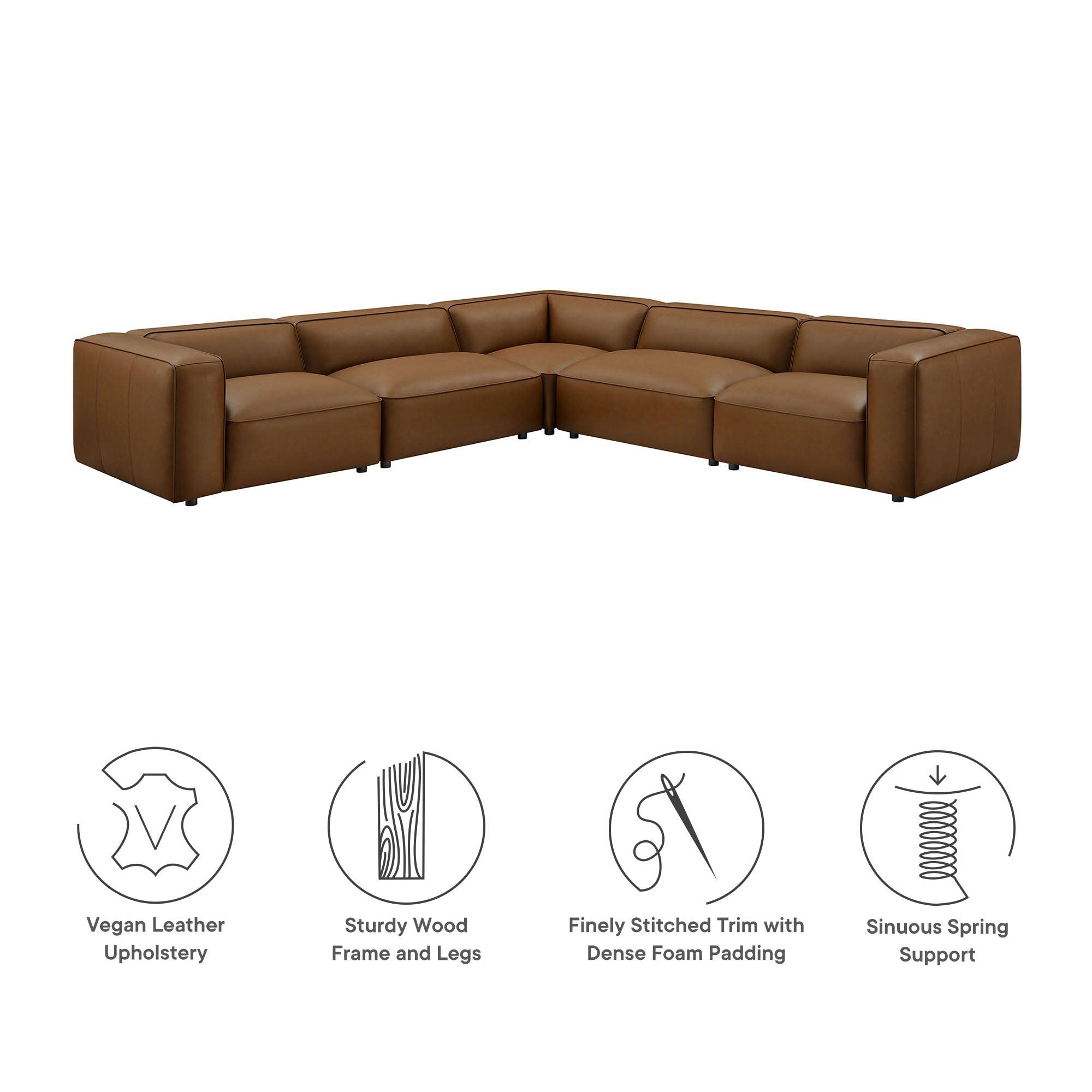 Auren 5-Piece Upholstered Vegan Leather Modular L-Shaped Sofa