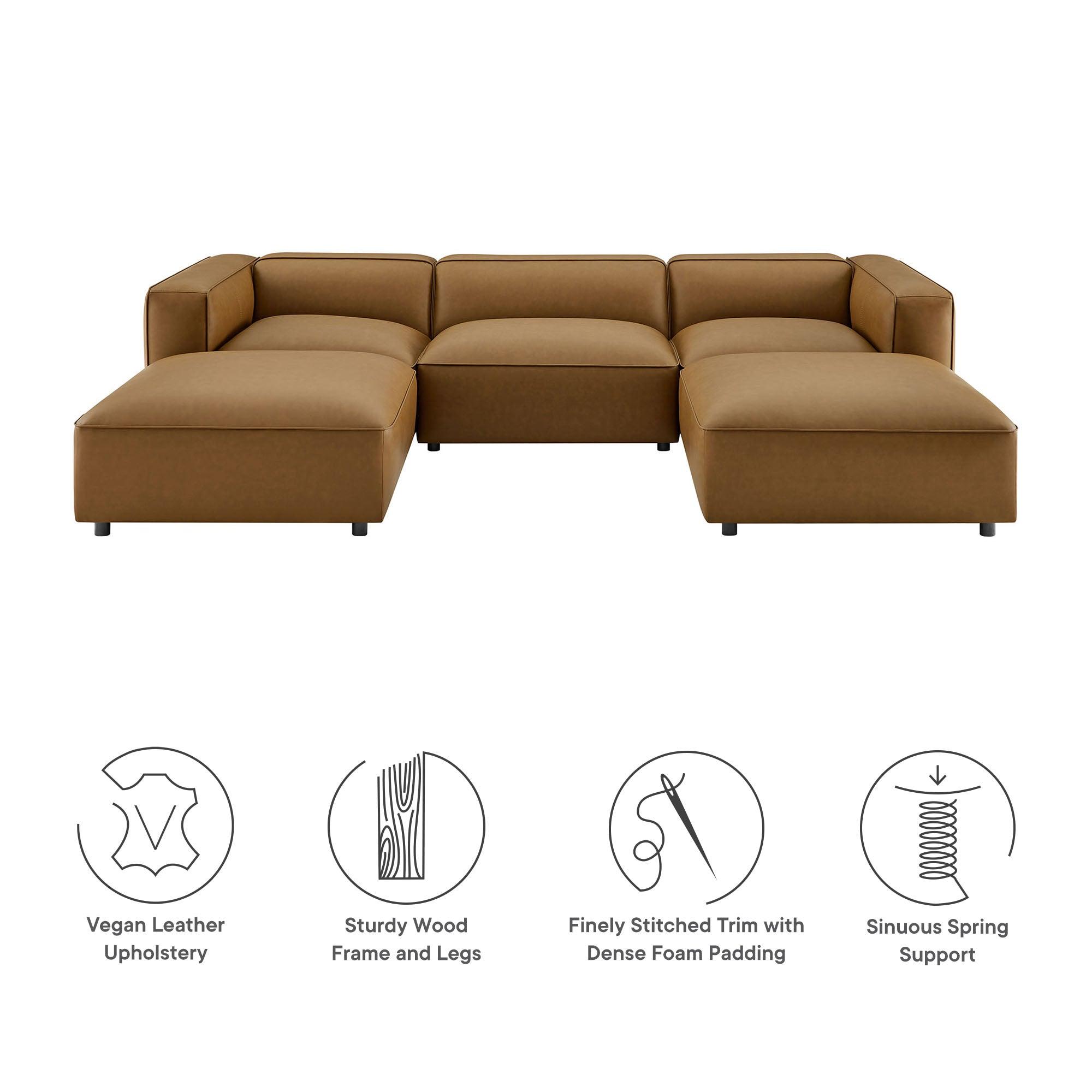 Auren 5-Piece Upholstered Vegan Leather Modular U-Shaped Sofa