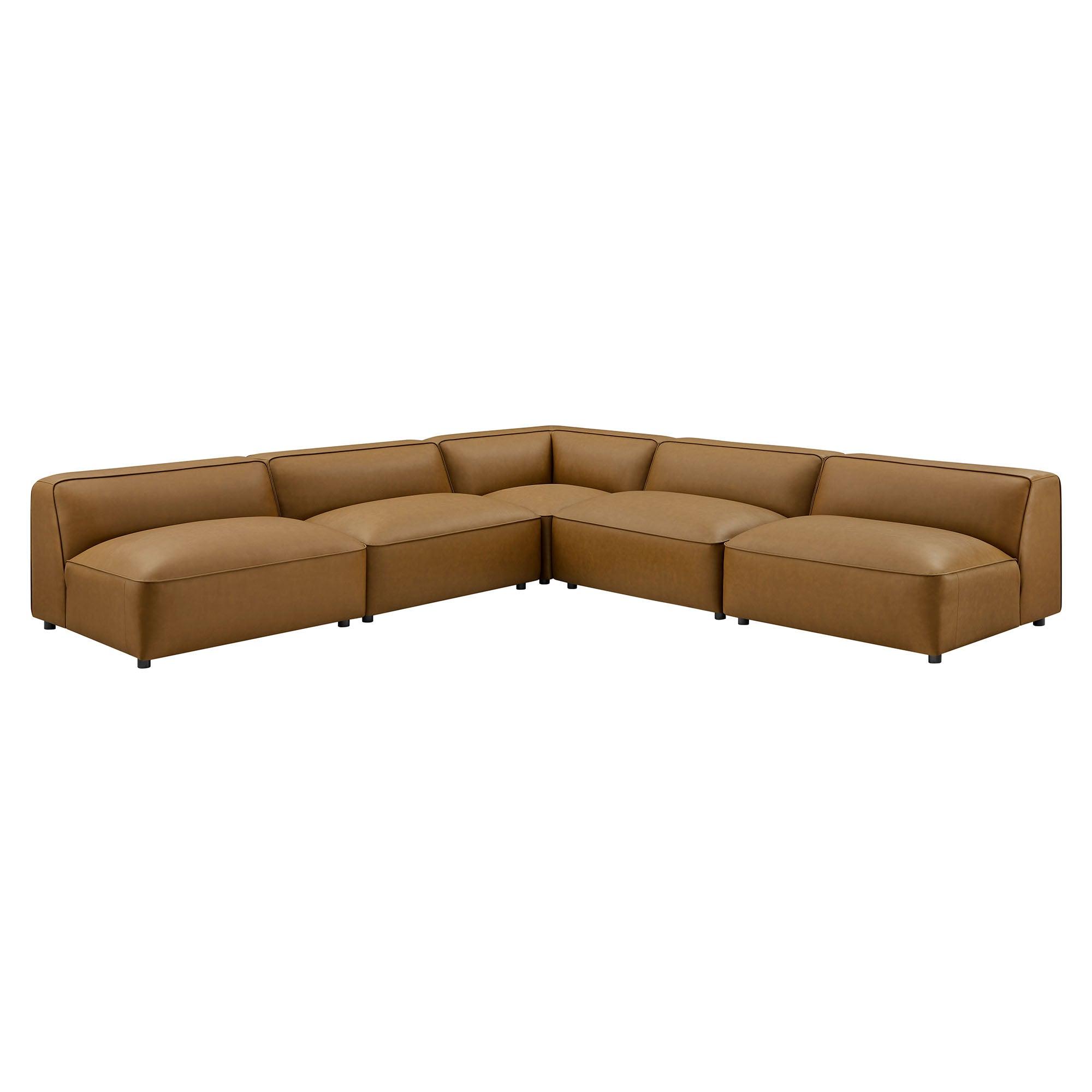 Auren 5-Piece Upholstered Armless L-Shaped Vegan Leather Modular Sofa