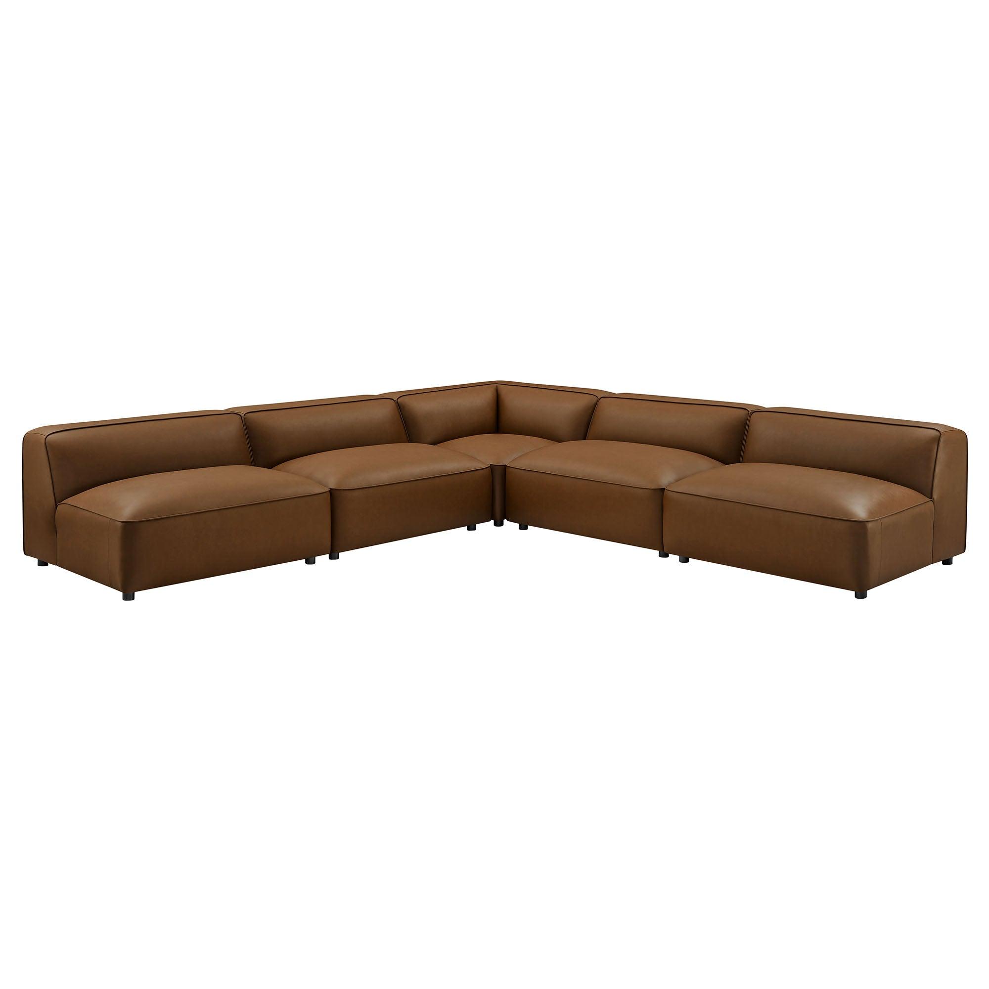 Auren 5-Piece Upholstered Armless L-Shaped Vegan Leather Modular Sofa