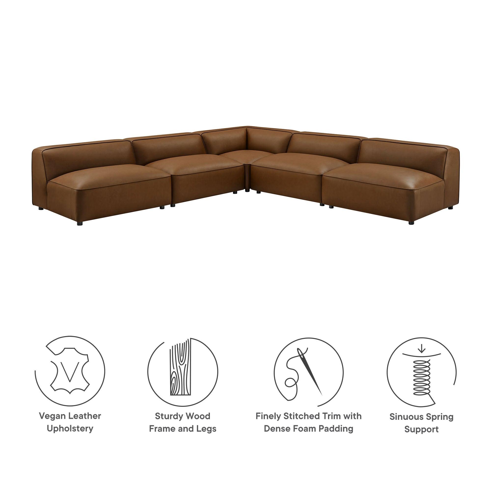 Auren 5-Piece Upholstered Armless L-Shaped Vegan Leather Modular Sofa