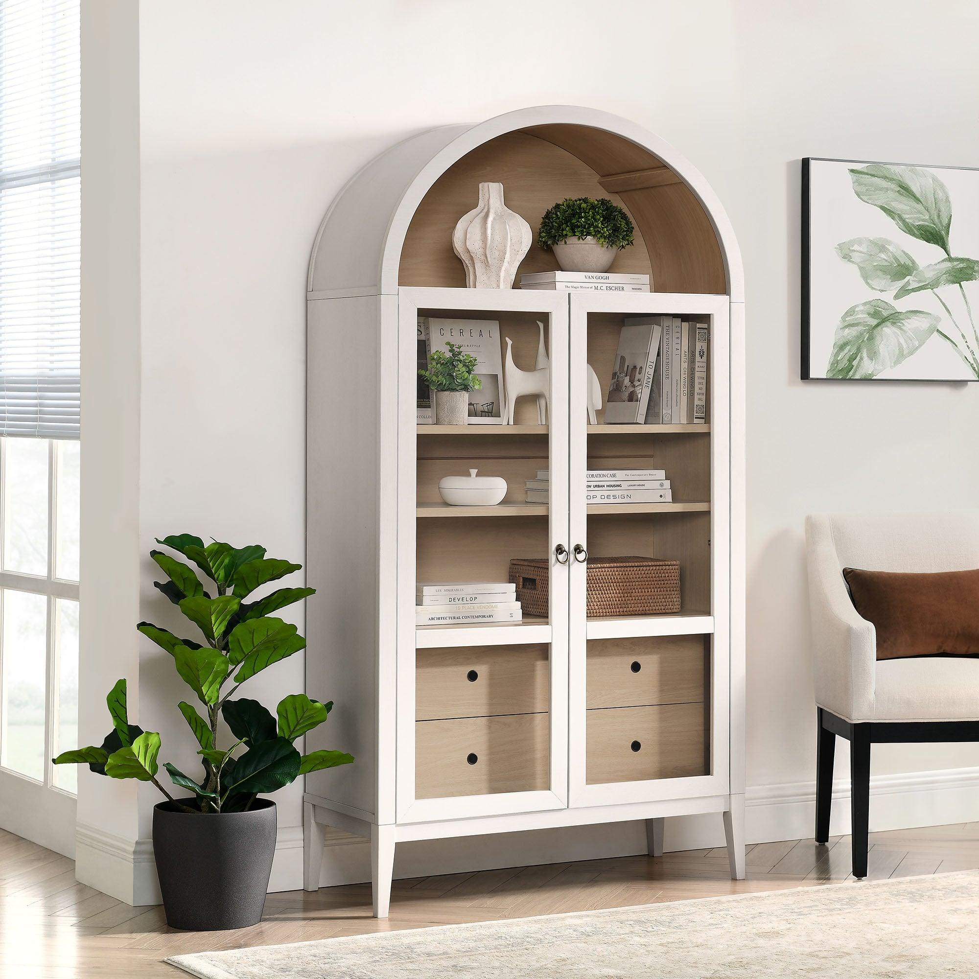 Nolan 74" Tall Wide Arched Storage Display Cabinet