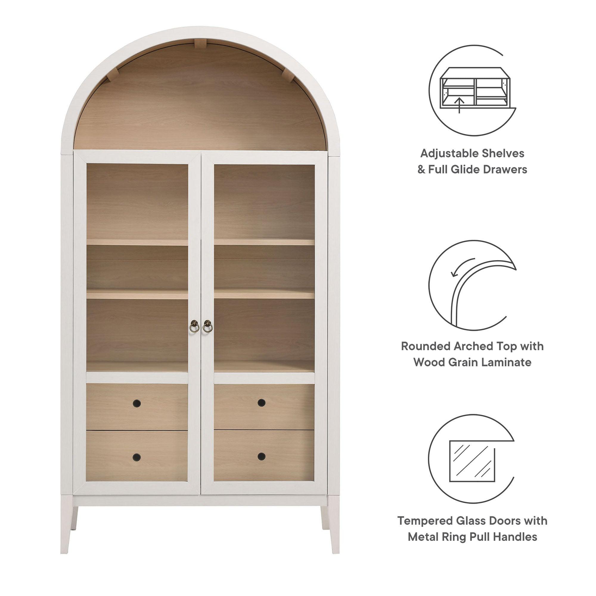 Nolan 74" Tall Wide Arched Storage Display Cabinet