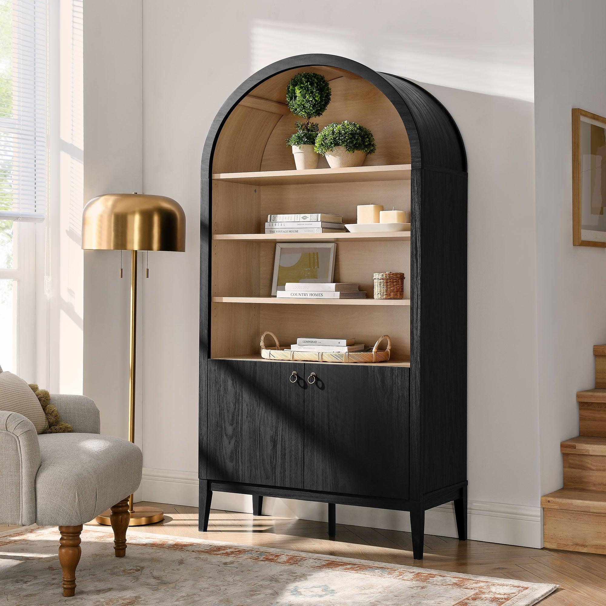 Nolan 74" Tall Wide Arched Storage Display Cabinet Bookshelf