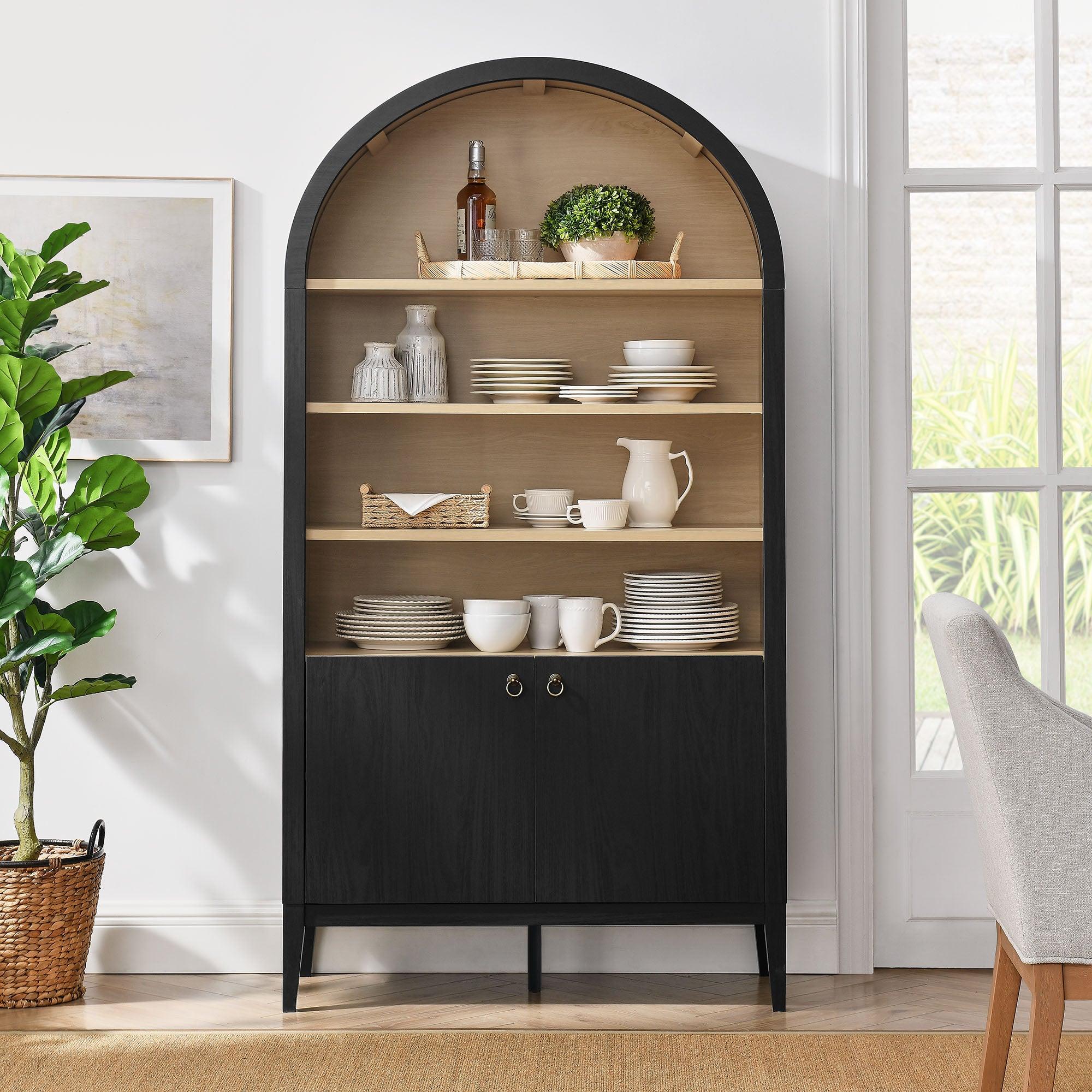 Nolan 74" Tall Wide Arched Storage Display Cabinet Bookshelf