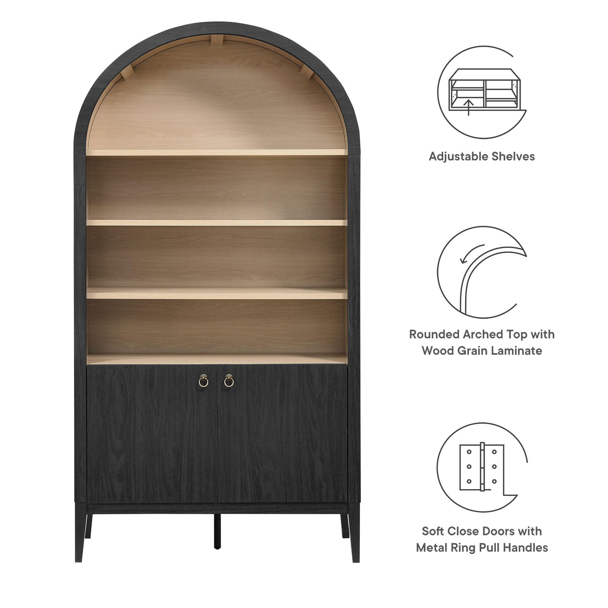 Nolan 74" Tall Wide Arched Storage Display Cabinet Bookshelf