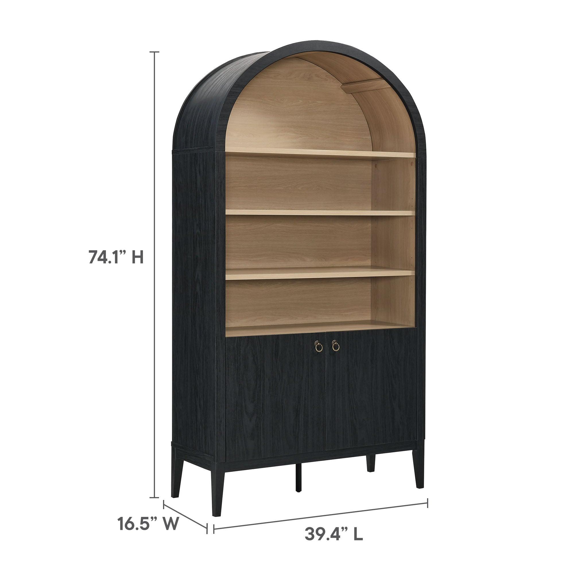 Nolan 74" Tall Wide Arched Storage Display Cabinet Bookshelf