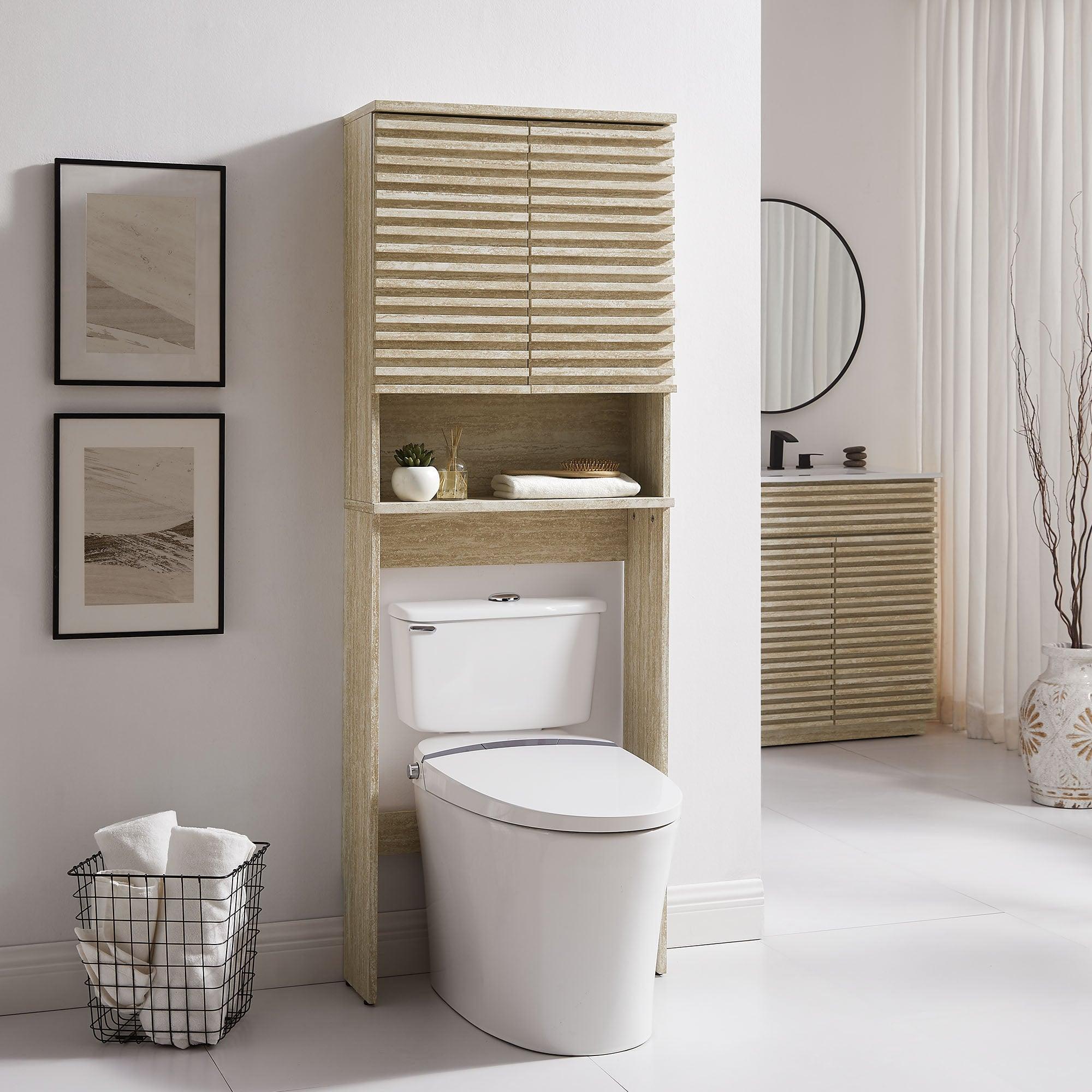 Render Over the Toilet Faux Travertine Bathroom Storage Cabinet