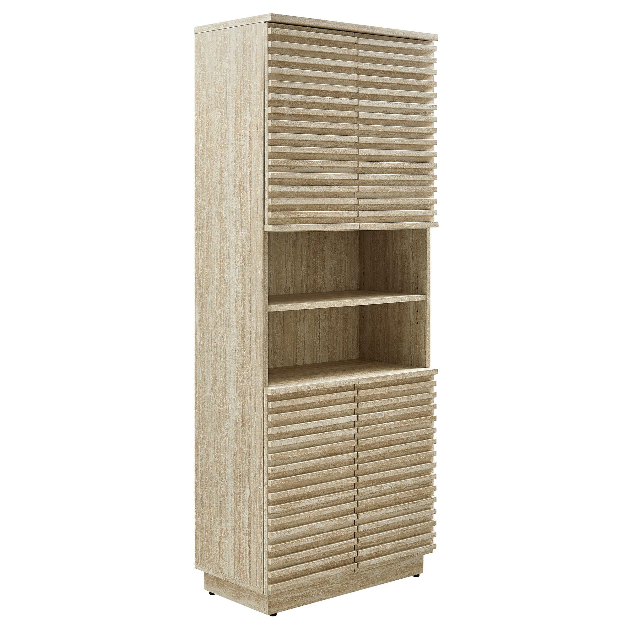 Render Tall Faux Travertine Linen Storage Cabinet