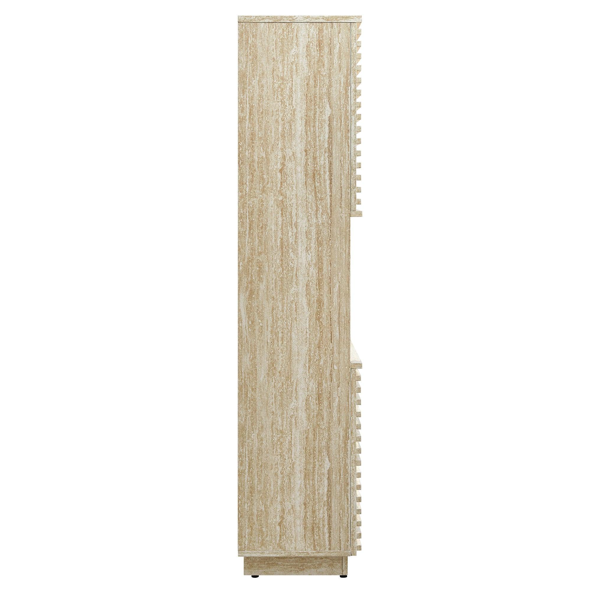 Render Tall Faux Travertine Linen Storage Cabinet