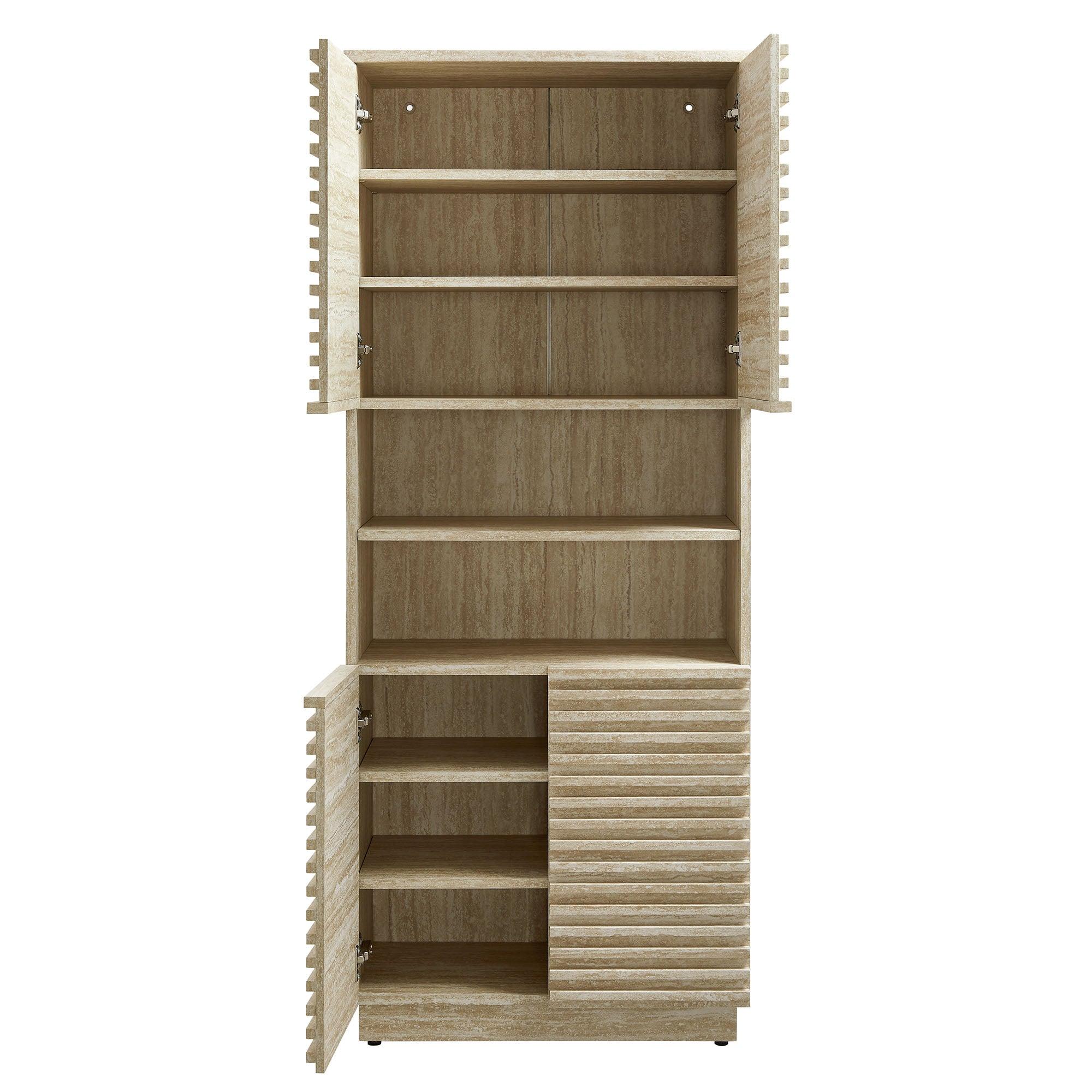 Render Tall Faux Travertine Linen Storage Cabinet