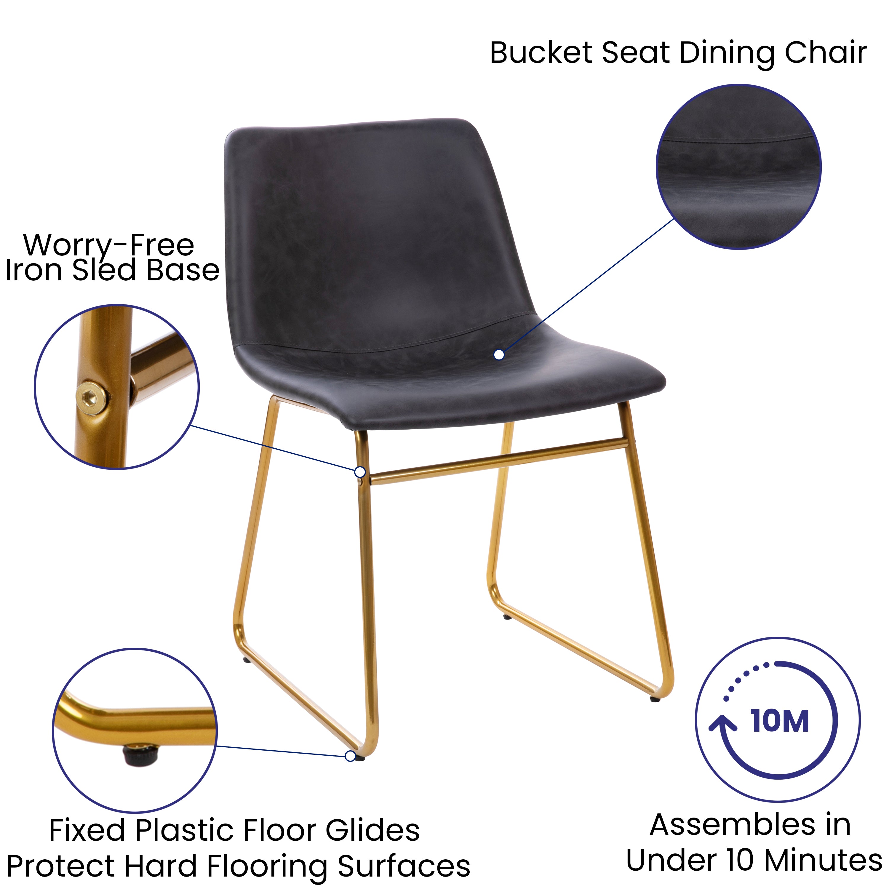 18 Inch Commercial Grade Dining Table Height Chair, Mid-Back Sled Base Dining Chair in LeatherSoft Upholstery, Set of 2-Dining Chair-Flash Furniture-Wall2Wall Furnishings