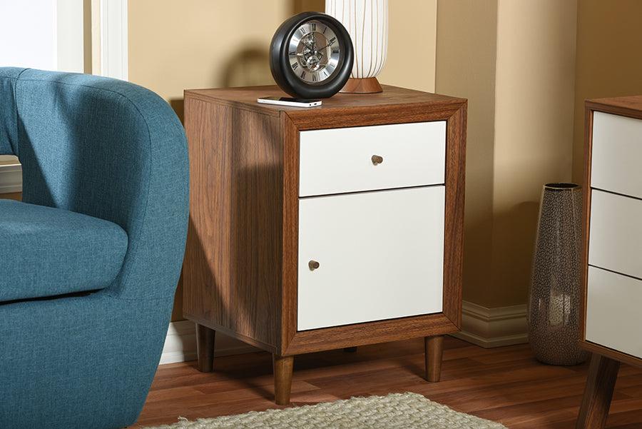 Harlow Mid-century Modern Scandinavian Style and Wood 1-drawer and 1-door Nightstand