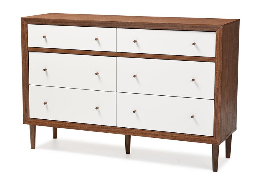 Harlow Mid-century Modern Scandinavian Style and Wood 6-drawer Storage Dresser