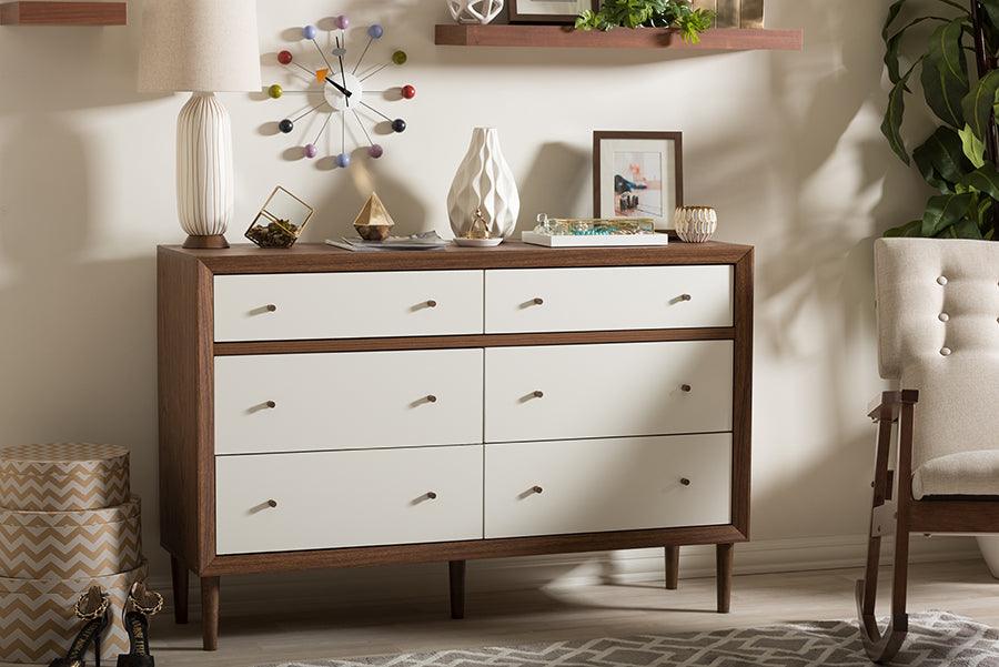 Harlow Mid-century Modern Scandinavian Style and Wood 6-drawer Storage Dresser