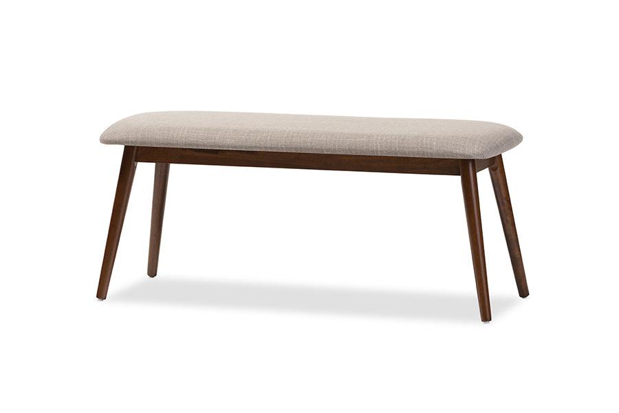 Flora Mid-Century Modern Light Fabric and "" Medium Finishing Wood Dining Bench