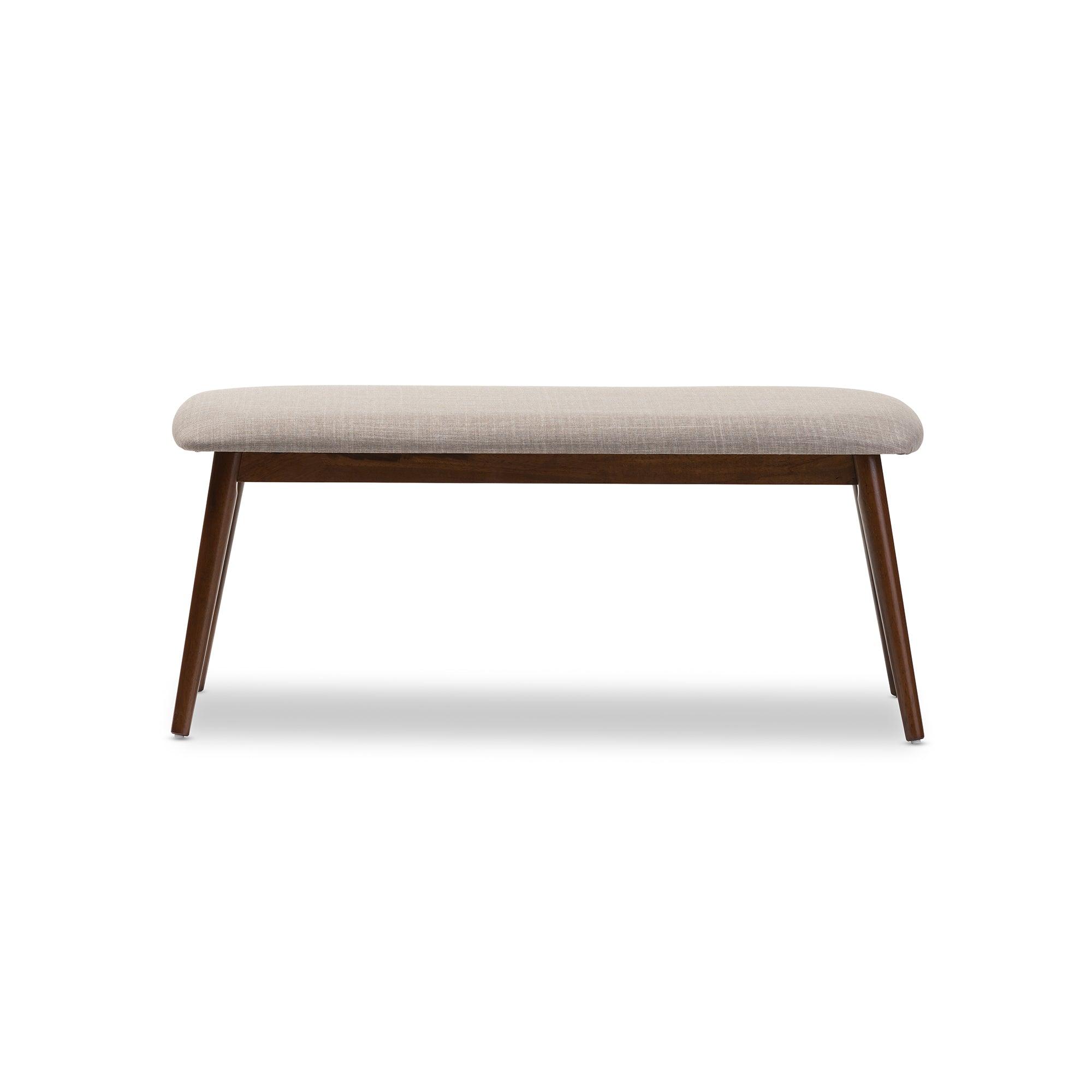 Flora Mid-Century Modern Light Fabric and "" Medium Finishing Wood Dining Bench