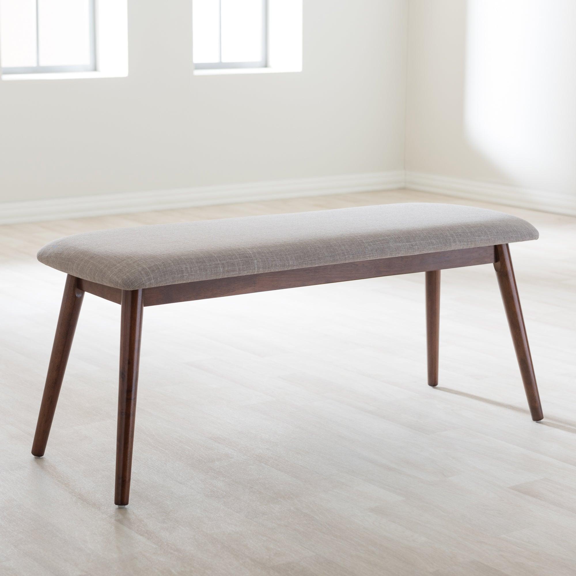 Flora Mid-Century Modern Light Fabric and "" Medium Finishing Wood Dining Bench